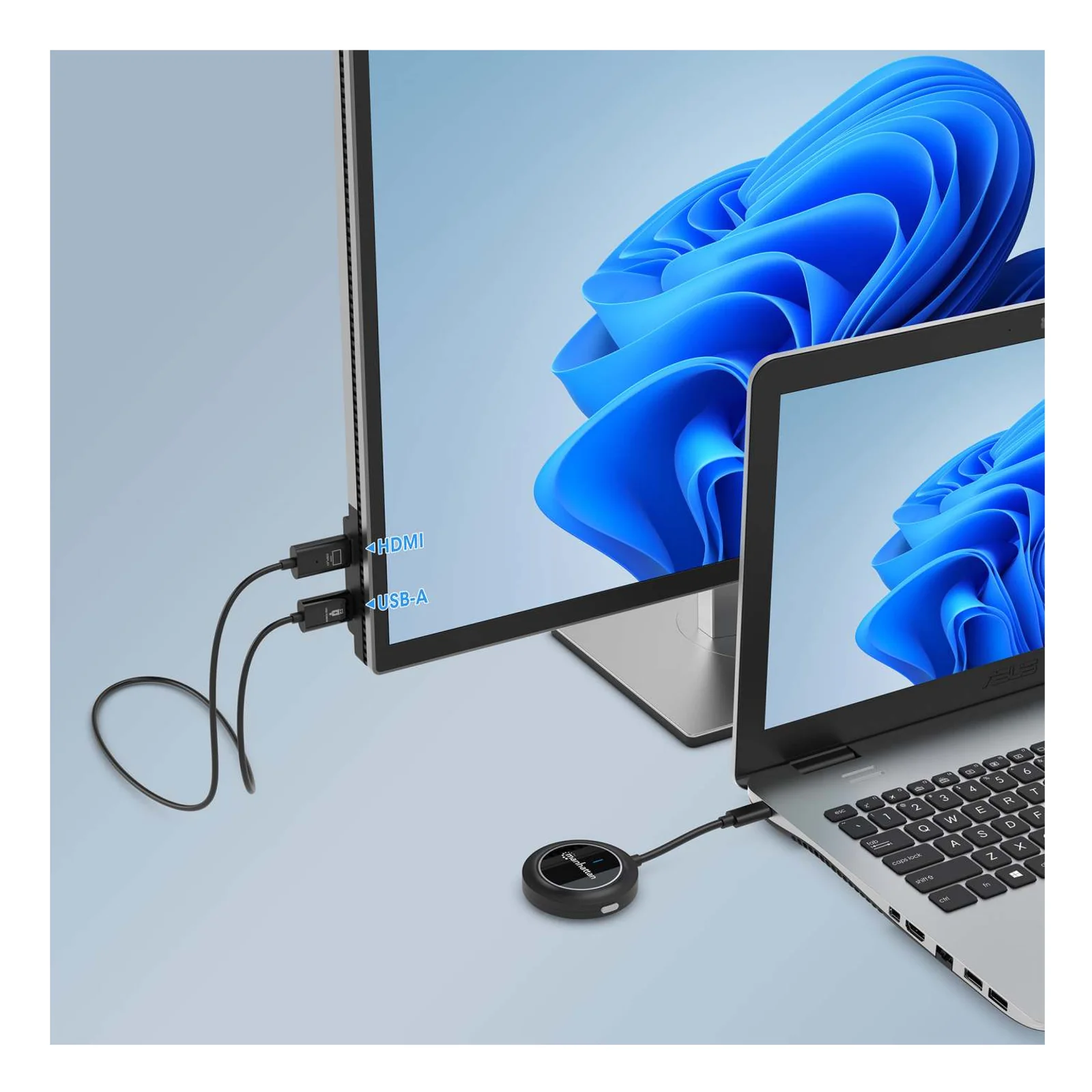 Manhattan Kit de présentation sans fil HDMI 1080p, ensemble de 2 pièces avec récepteur HDMI et émetteur USB-C type dongle, pour diffusion vidéo sans fil depuis un ordinateur portable, une tablette ou un smartphone vers un téléviseur ou un projecteur HDMI, noir