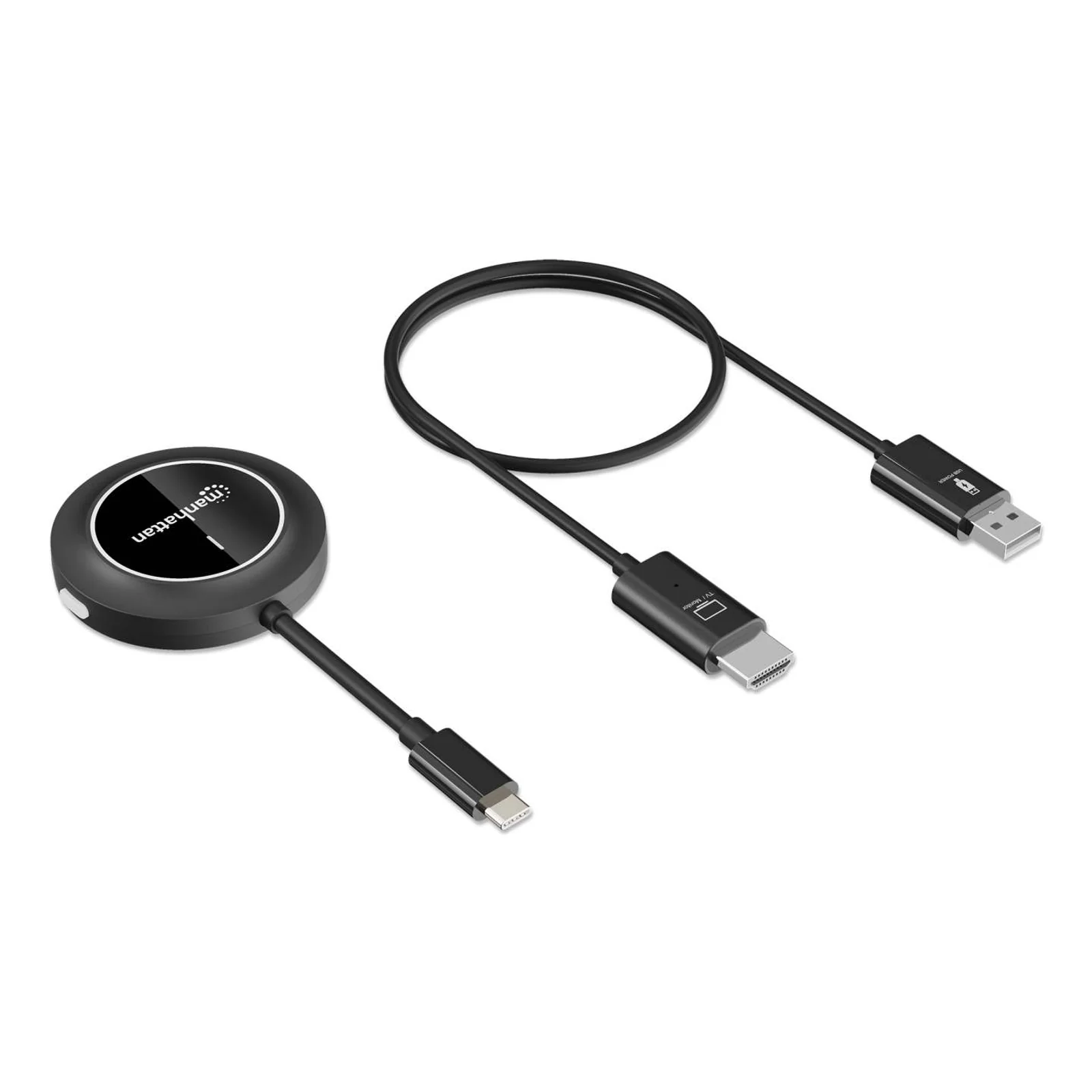 Manhattan Kit de présentation sans fil HDMI 1080p, ensemble de 2 pièces avec récepteur HDMI et émetteur USB-C type dongle, pour diffusion vidéo sans fil depuis un ordinateur portable, une tablette ou un smartphone vers un téléviseur ou un projecteur HDMI, noir