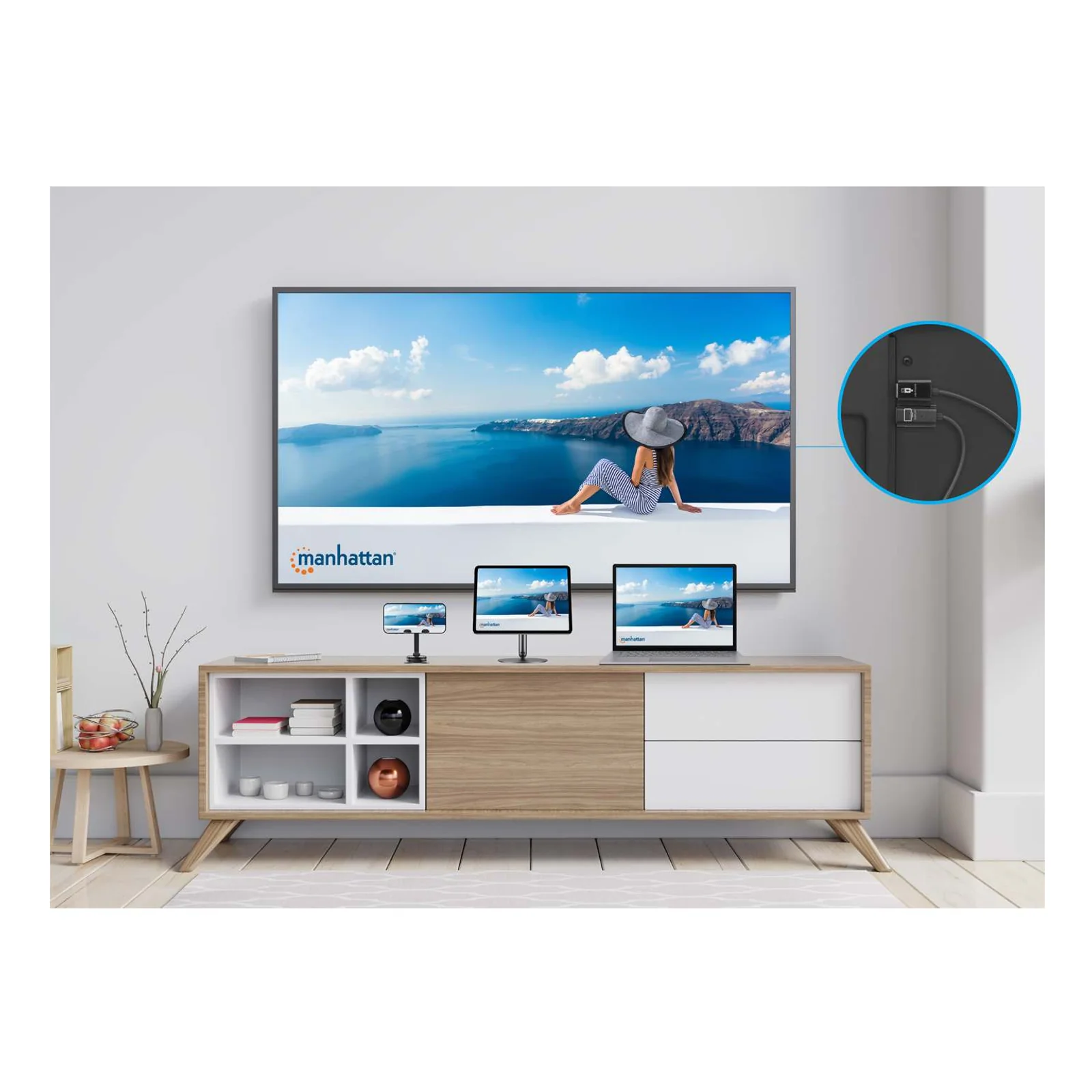 Manhattan Kit de présentation sans fil HDMI 1080p, ensemble de 2 pièces avec récepteur HDMI et émetteur USB-C type dongle, pour diffusion vidéo sans fil depuis un ordinateur portable, une tablette ou un smartphone vers un téléviseur ou un projecteur HDMI, noir