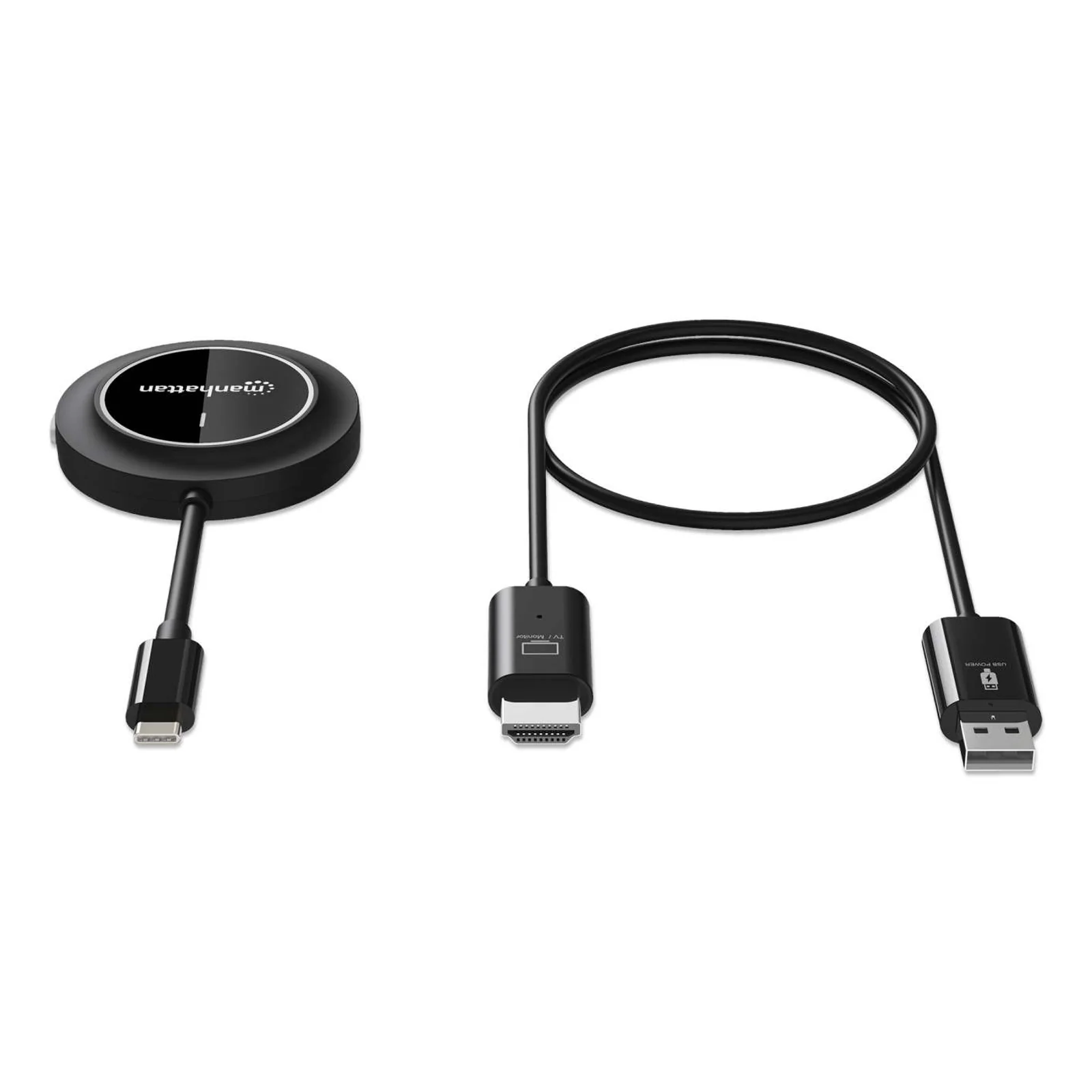 Manhattan Kit de présentation sans fil HDMI 1080p, ensemble de 2 pièces avec récepteur HDMI et émetteur USB-C type dongle, pour diffusion vidéo sans fil depuis un ordinateur portable, une tablette ou un smartphone vers un téléviseur ou un projecteur HDMI, noir