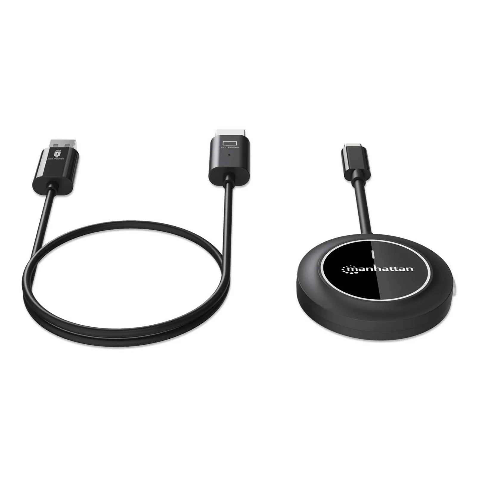 Manhattan Kit de présentation sans fil HDMI 1080p, ensemble de 2 pièces avec récepteur HDMI et émetteur USB-C type dongle, pour diffusion vidéo sans fil depuis un ordinateur portable, une tablette ou un smartphone vers un téléviseur ou un projecteur HDMI, noir