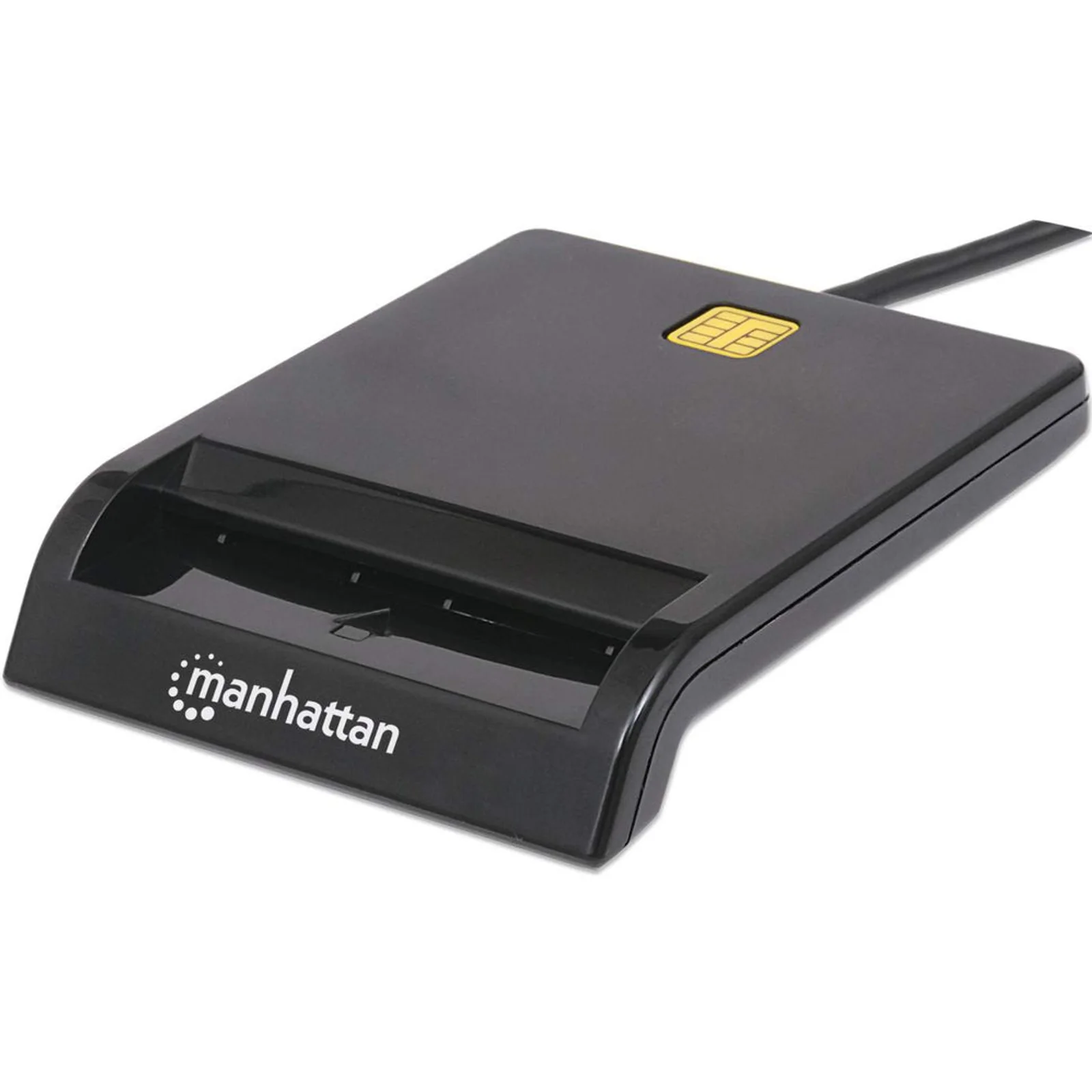 Lecteur de cartes à puce à contact USB-A, 12 Mbps, fente d’insertion à friction, externe, compatible Windows ou Mac, câble de 105 cm, noir, garantie de 3 ans