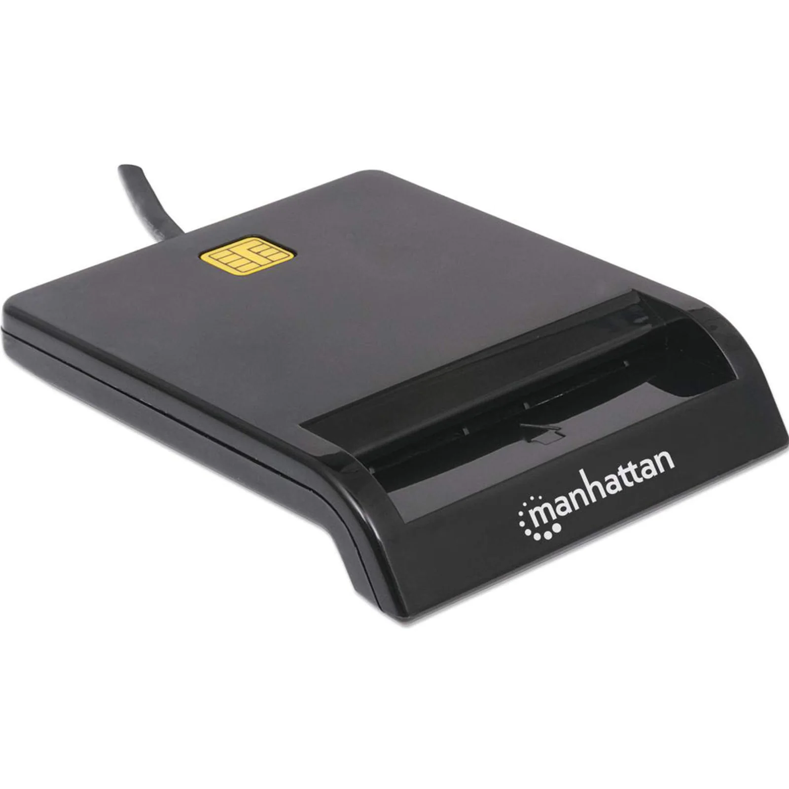 Manhattan Lecteur de cartes à puce à contact USB-A, 12 Mbps, fente d’insertion à friction, externe, compatible Windows ou Mac, câble de 105 cm, noir, garantie de 3 ans