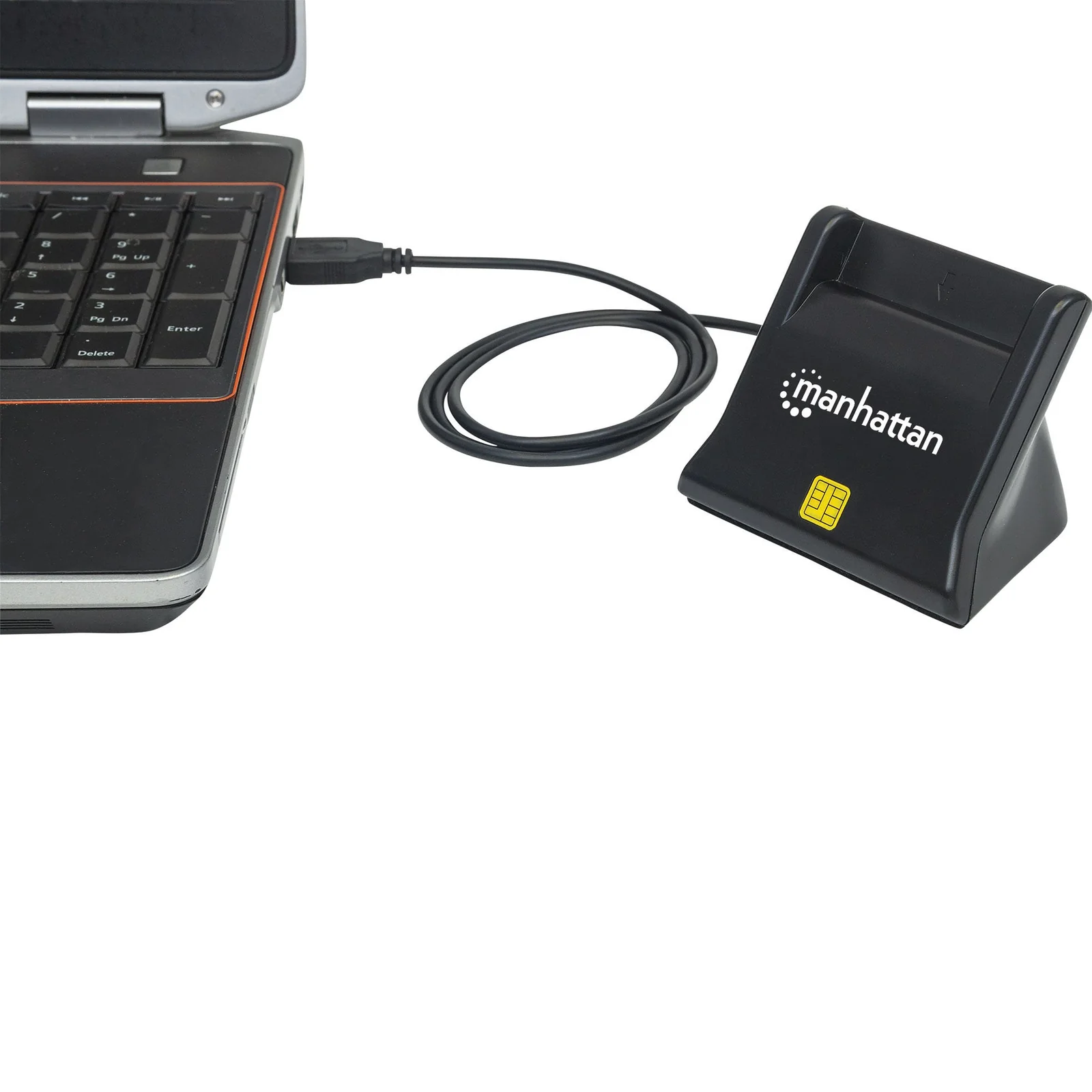 Manhattan Lecteur de cartes à puce/SIM USB-A, 480 Mbps (USB 2.0), design vertical de bureau, fente d’insertion à friction, câble de 86 cm, noir, garantie de 3 ans