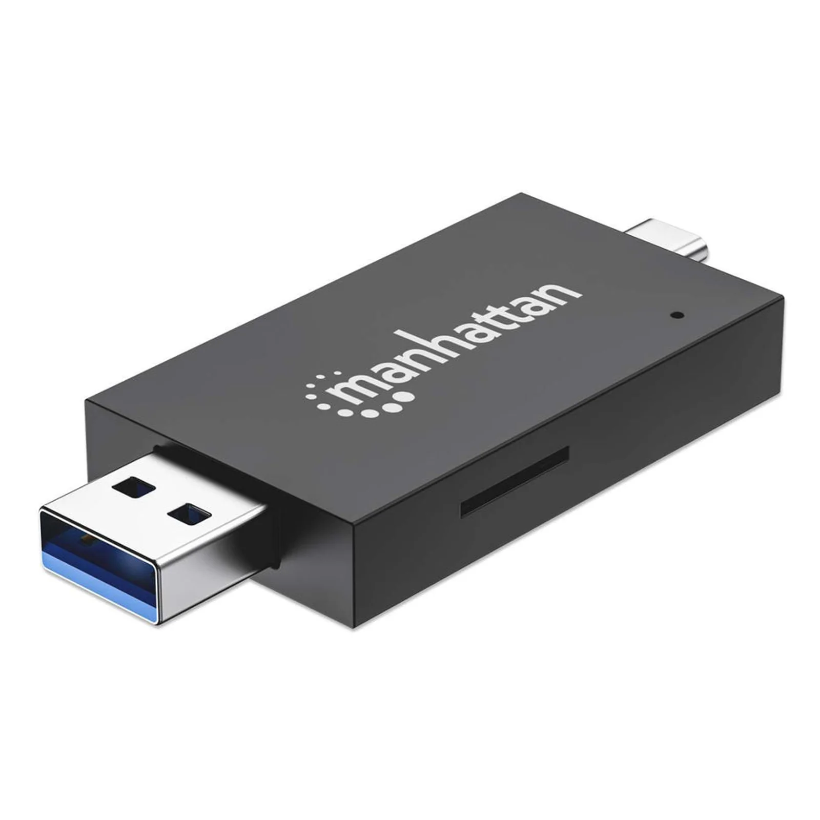 Lecteur/enregistreur de cartes multiformat USB-A/USB-C, 5 Gbps (USB 3.0), connecteur mâle vers emplacements microSD et SD/MMC, format mini, compatible avec Windows ou Mac, noir/translucide, garantie de 3 ans