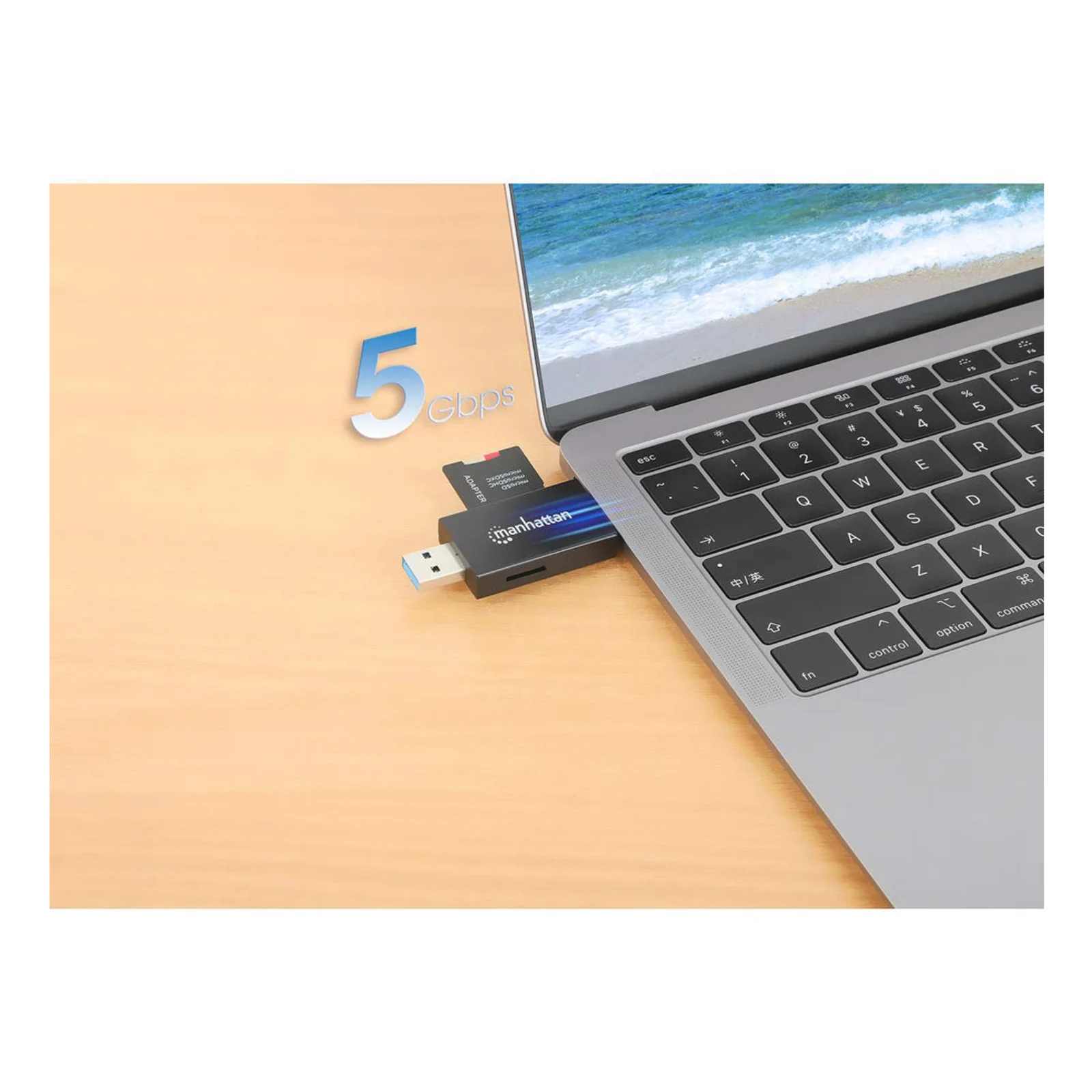 Manhattan Lecteur/enregistreur de cartes multiformat USB-A/USB-C, 5 Gbps (USB 3.0), connecteur mâle vers emplacements microSD et SD/MMC, format mini, compatible avec Windows ou Mac, noir/translucide, garantie de 3 ans