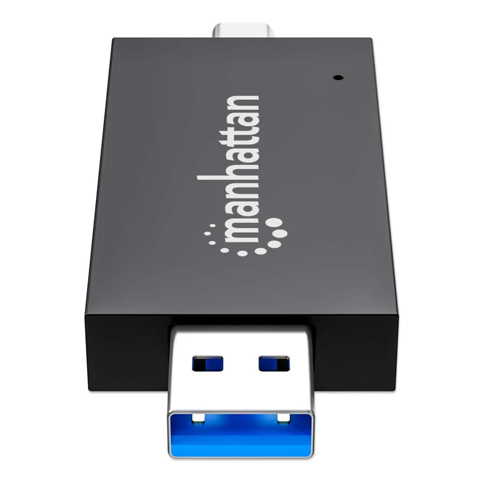 Manhattan Lecteur/enregistreur de cartes multiformat USB-A/USB-C, 5 Gbps (USB 3.0), connecteur mâle vers emplacements microSD et SD/MMC, format mini, compatible avec Windows ou Mac, noir/translucide, garantie de 3 ans