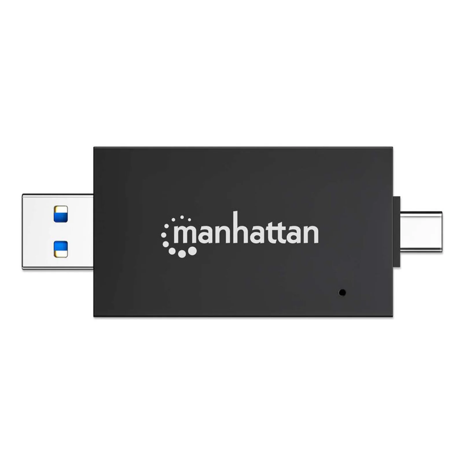 Manhattan Lecteur/enregistreur de cartes multiformat USB-A/USB-C, 5 Gbps (USB 3.0), connecteur mâle vers emplacements microSD et SD/MMC, format mini, compatible avec Windows ou Mac, noir/translucide, garantie de 3 ans