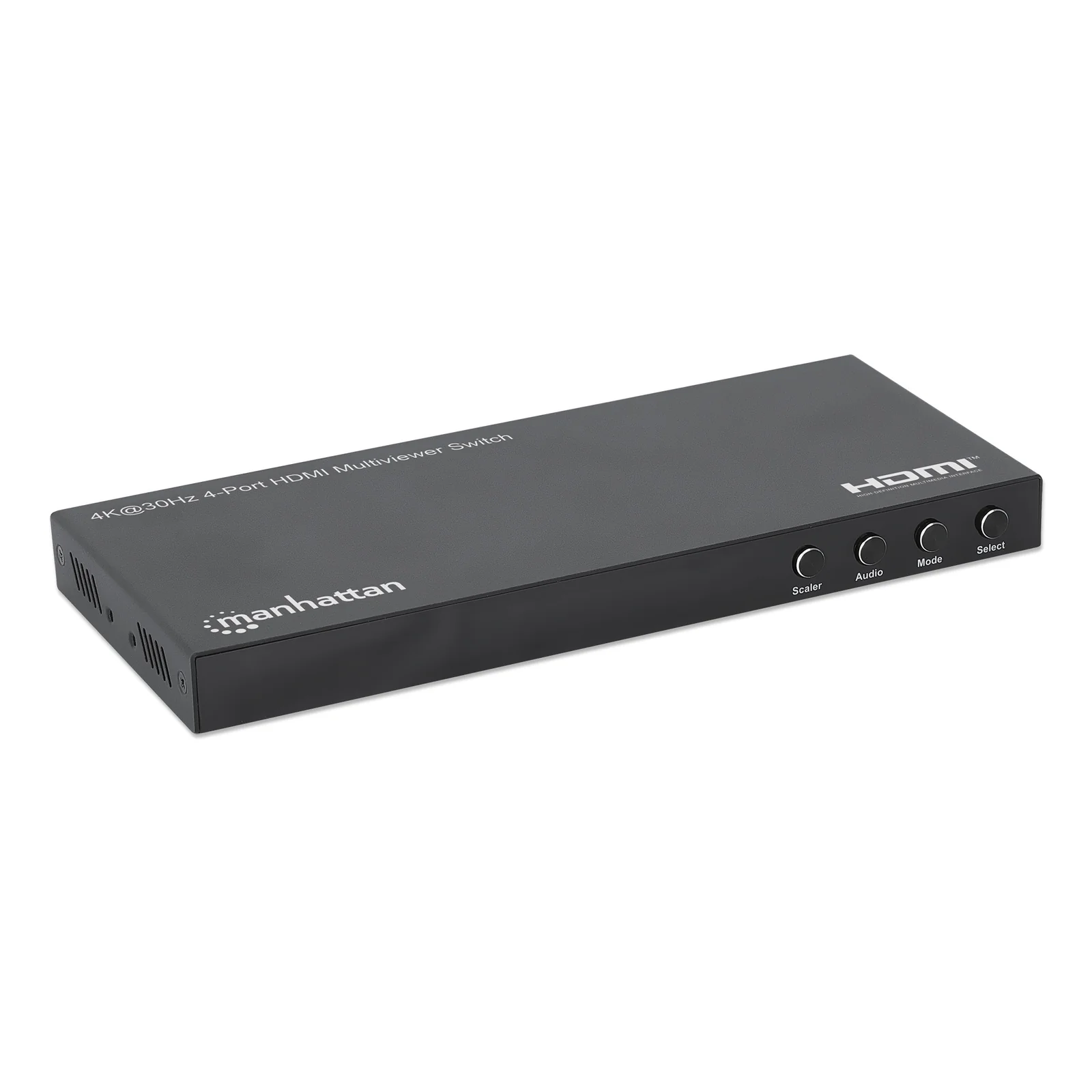 Manhattan Multiviewer/switch HDMI 4K 4 ports, 4 entrées vers 1 écran, 4K@30 Hz, modes PiP et double/quadruple affichage, bouton ou télécommande, audio 3,5 mm et Toslink, noir, garantie de 3 ans