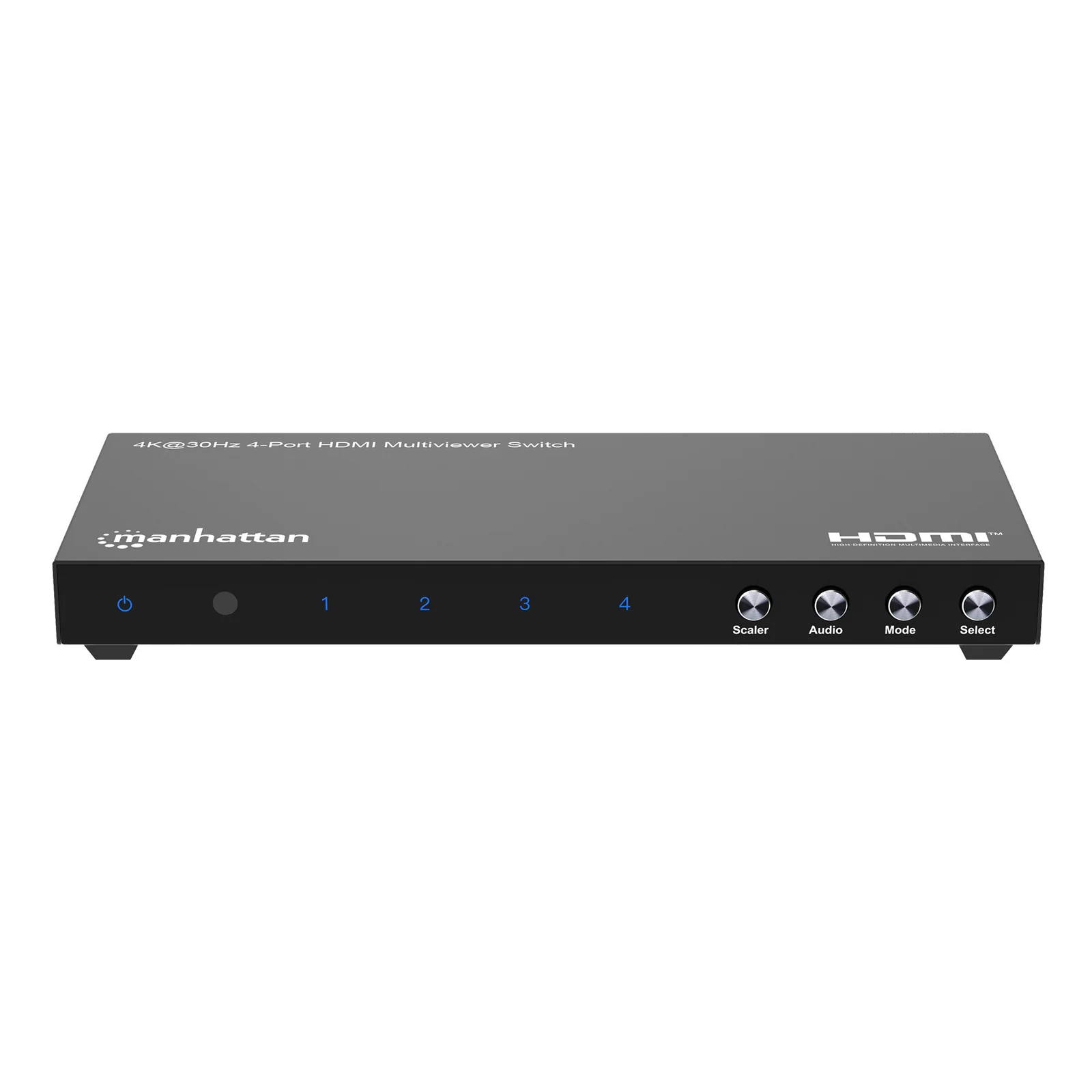 Manhattan Multiviewer/switch HDMI 4K 4 ports, 4 entrées vers 1 écran, 4K@30 Hz, modes PiP et double/quadruple affichage, bouton ou télécommande, audio 3,5 mm et Toslink, noir, garantie de 3 ans