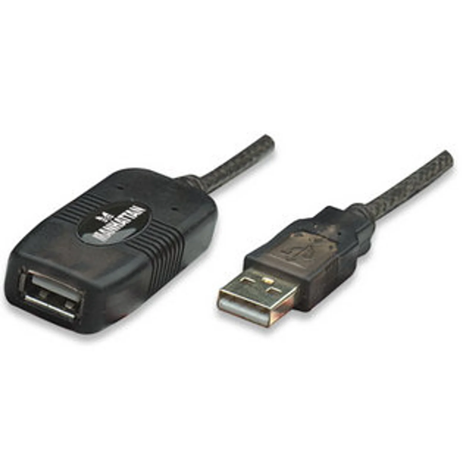 Manhattan Rallonge USB-A active, 10 m, mâle vers femelle, 480 Mbit/s (USB 2.0), chaînable, répéteur intégré, noir, garantie 3 ans, équivalent à USB2AAEXT10M