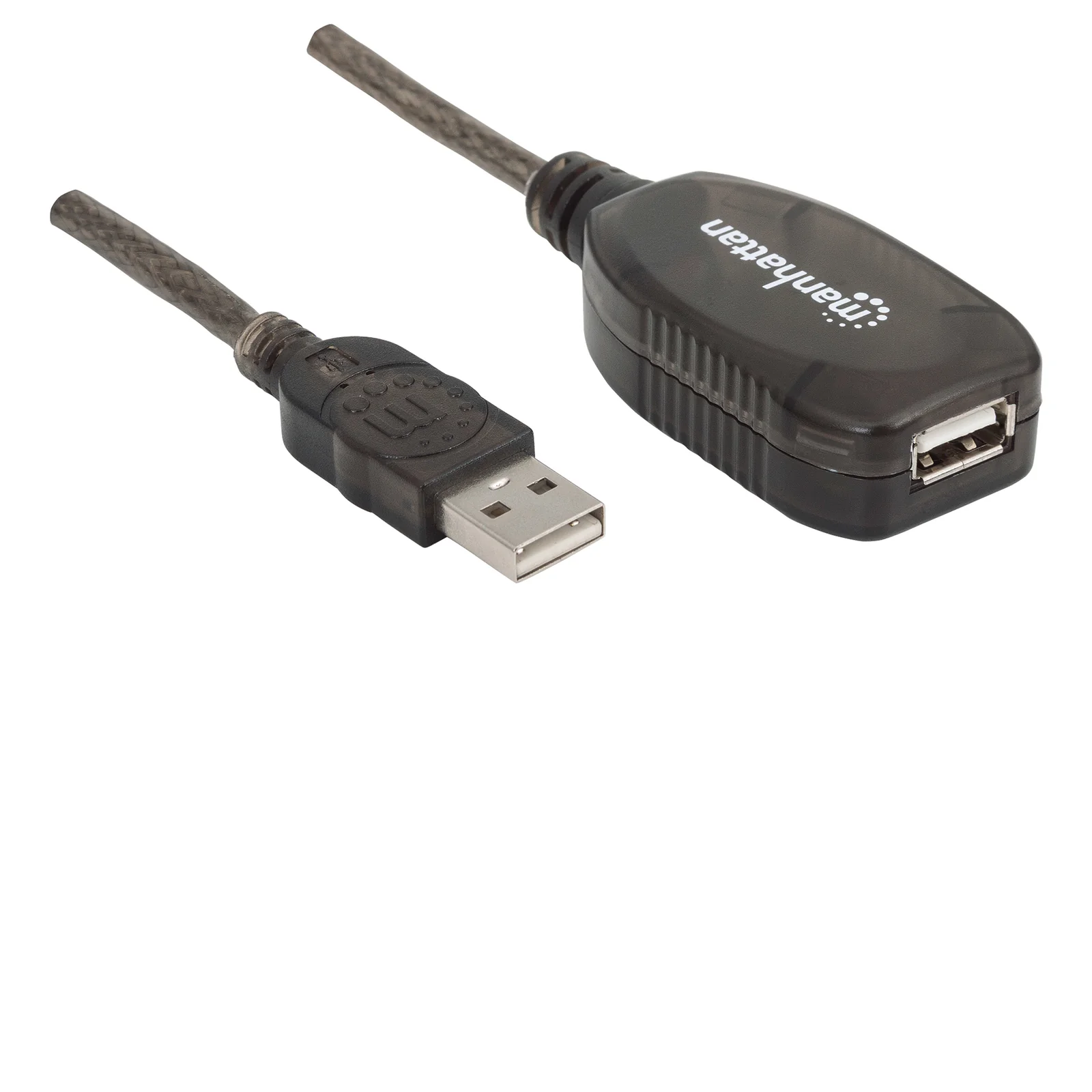 Manhattan Rallonge USB-A active, 20 m, mâle vers femelle, 480 Mbit/s (USB 2.0), chaînable, répéteur intégré, noir, garantie 3 ans, équivalent à USB2AAEXT20M