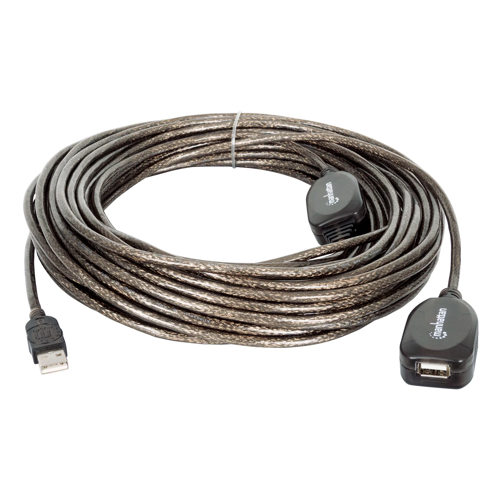 Manhattan Rallonge USB-A active, 20 m, mâle vers femelle, 480 Mbit/s (USB 2.0), chaînable, répéteur intégré, noir, garantie 3 ans, équivalent à USB2AAEXT20M