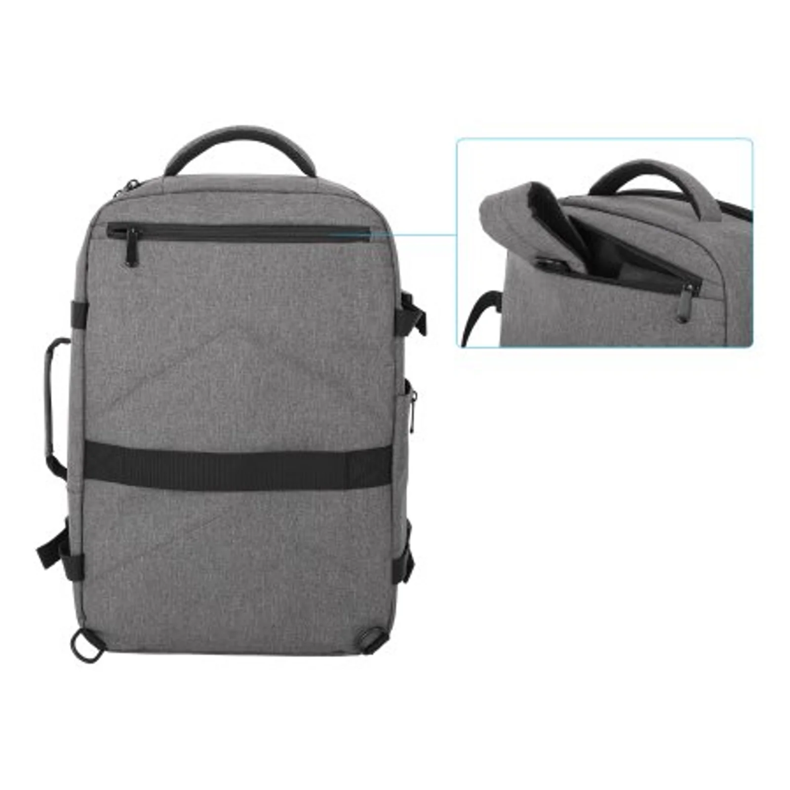 Manhattan Sac à dos de voyage Rome 17,3", 2 compartiments (PC jusqu’à 17,3" + tablette jusqu’à 11"), format cabine avion, 40 L, multiples poches, 3 pochettes souples, 2 poignées, bretelles escamotables, gris clair