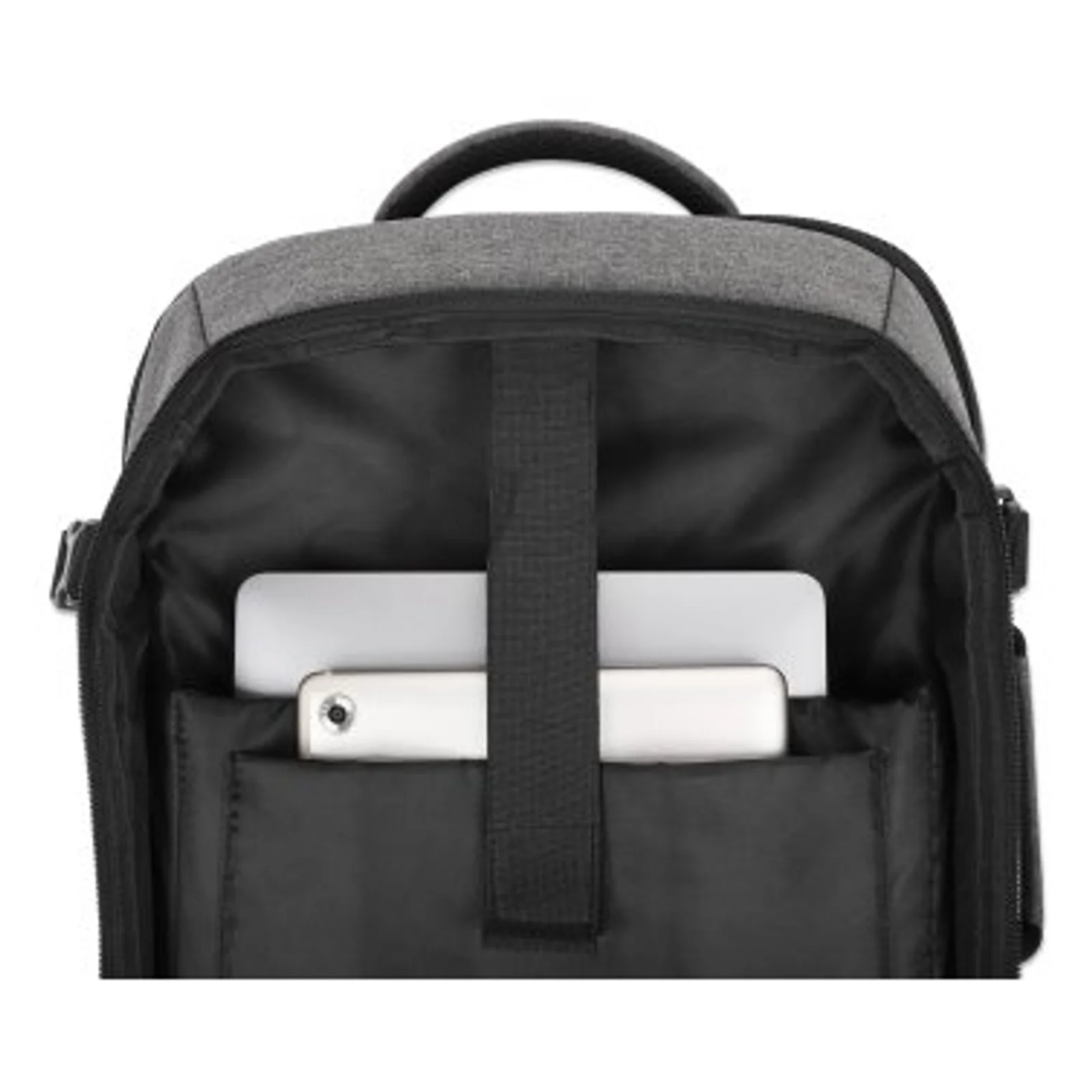 Manhattan Sac à dos de voyage Rome 17,3", 2 compartiments (PC jusqu’à 17,3" + tablette jusqu’à 11"), format cabine avion, 40 L, multiples poches, 3 pochettes souples, 2 poignées, bretelles escamotables, gris clair