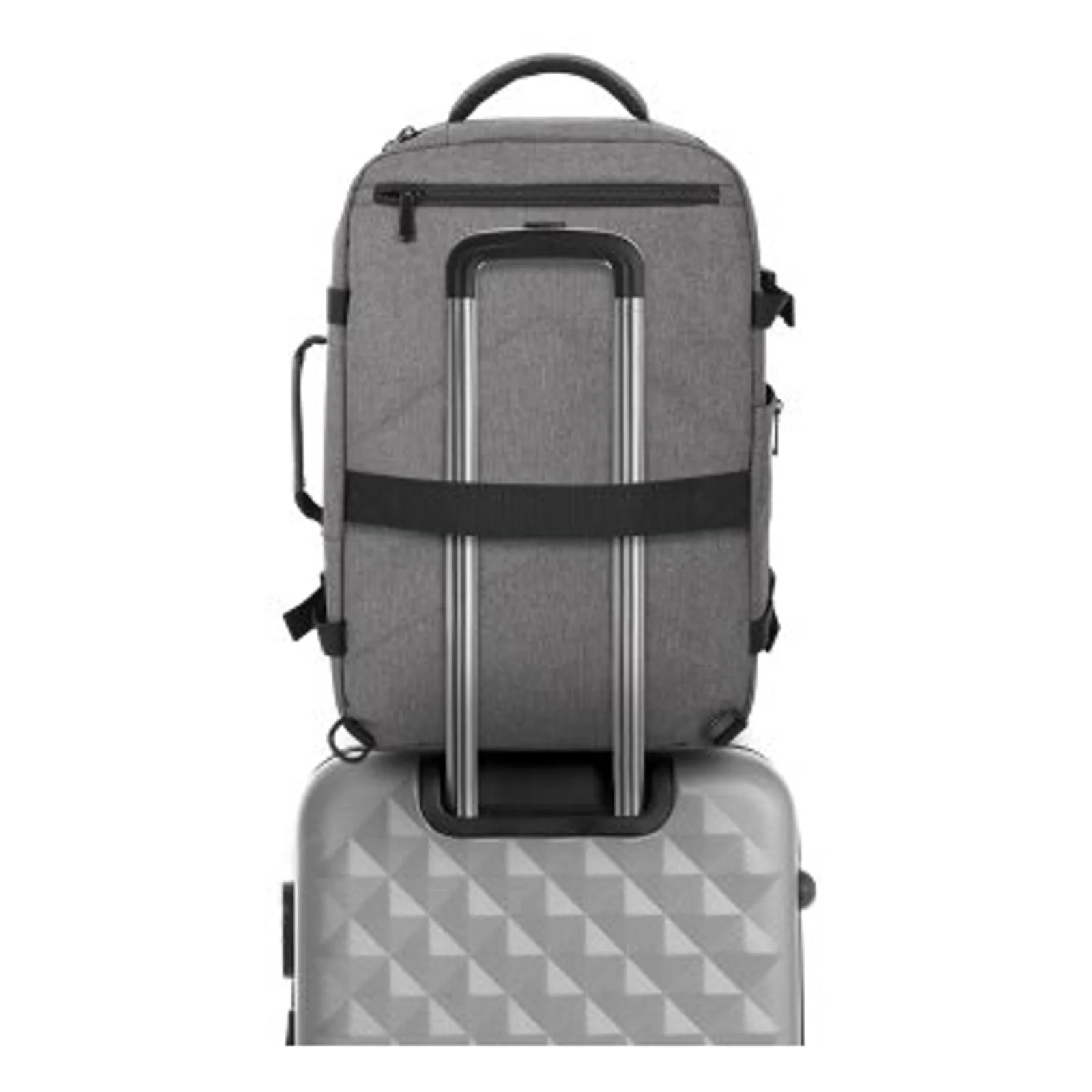 Manhattan Sac à dos de voyage Rome 17,3", 2 compartiments (PC jusqu’à 17,3" + tablette jusqu’à 11"), format cabine avion, 40 L, multiples poches, 3 pochettes souples, 2 poignées, bretelles escamotables, gris clair