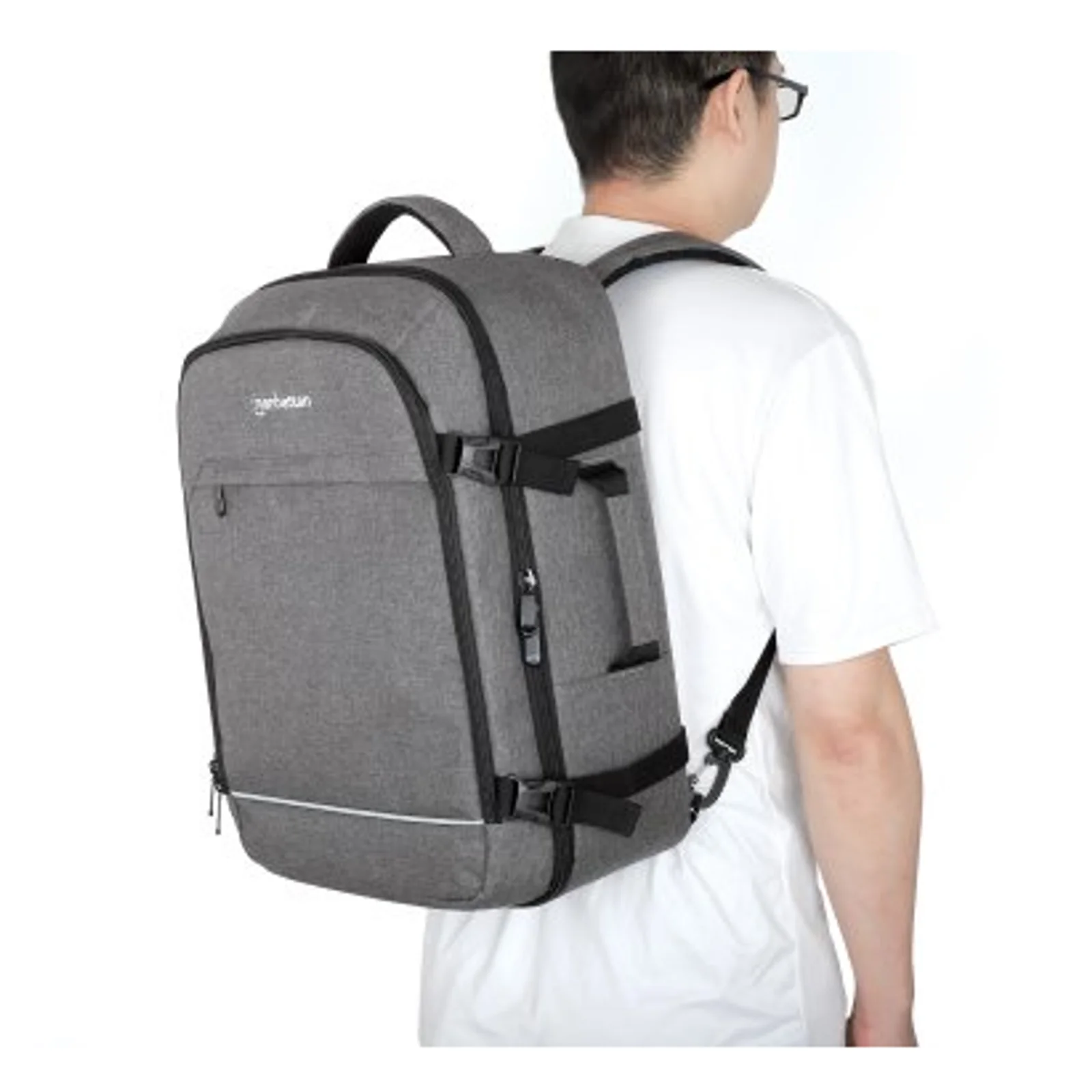 Manhattan Sac à dos de voyage Rome 17,3", 2 compartiments (PC jusqu’à 17,3" + tablette jusqu’à 11"), format cabine avion, 40 L, multiples poches, 3 pochettes souples, 2 poignées, bretelles escamotables, gris clair