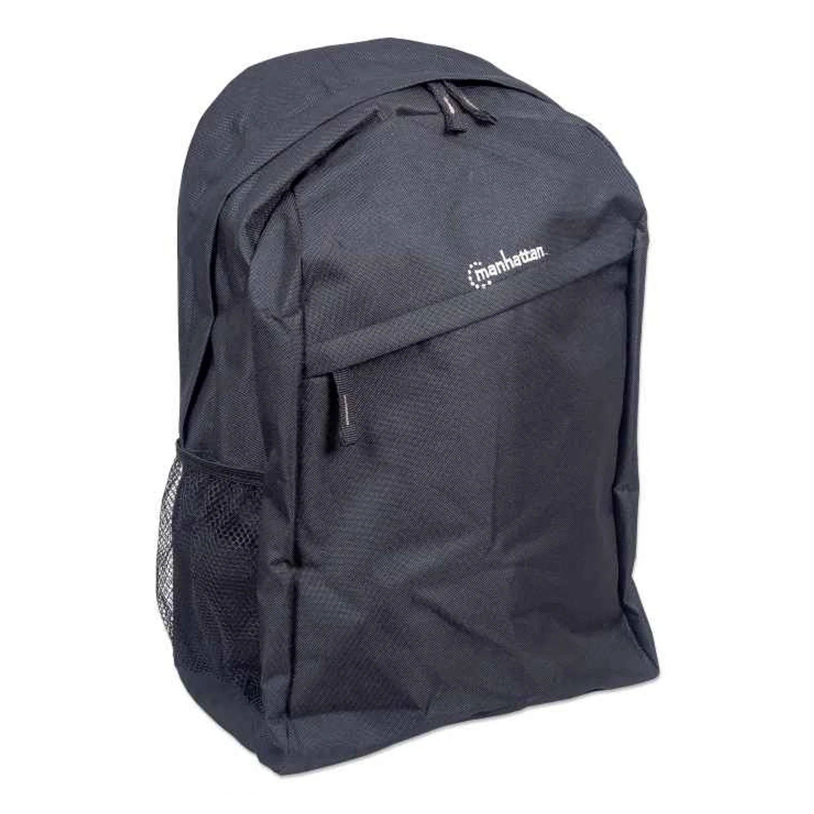 Manhattan Sac à dos Knappack 15,6", noir, ÉCONOMIQUE, léger, compartiment PC, poche accessoires, bretelles rembourrées réglables, porte-bouteille, garantie 3 ans