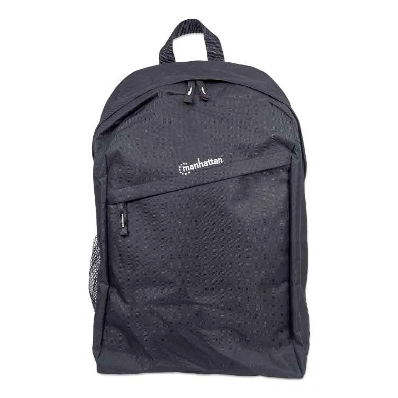 Manhattan Sac à dos Knappack 15,6", noir, ÉCONOMIQUE, léger, compartiment PC, poche accessoires, bretelles rembourrées réglables, porte-bouteille, garantie 3 ans