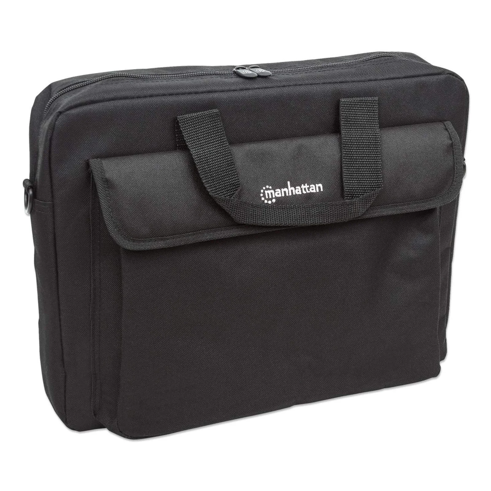 Manhattan Sacoche London pour PC portable 15,6", chargement par le haut, noir, ÉCONOMIQUE, poche accessoires, bandoulière amovible, alternative à Targus TAR300, garantie 3 ans