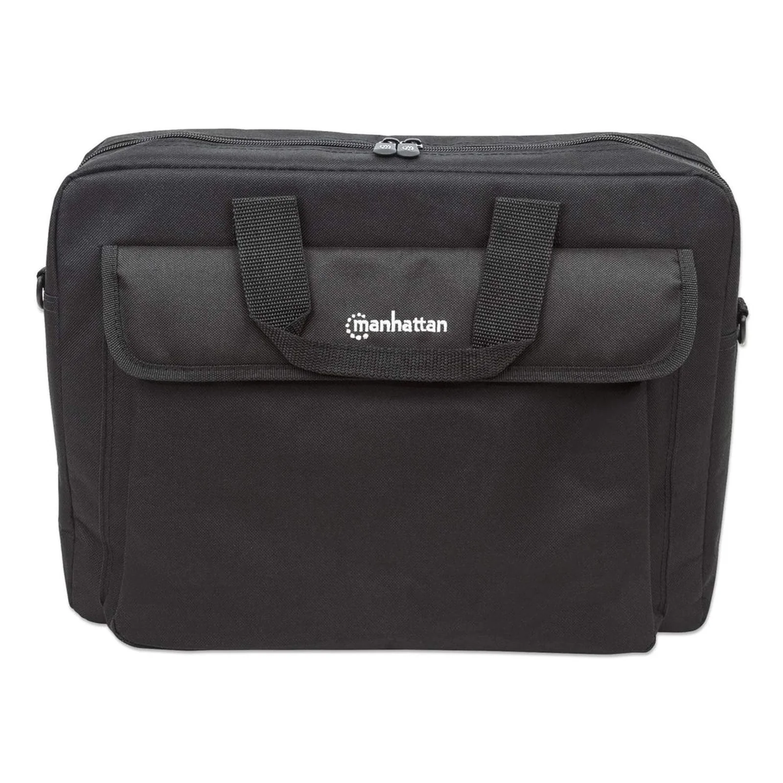 Manhattan Sacoche London pour PC portable 15,6", chargement par le haut, noir, ÉCONOMIQUE, poche accessoires, bandoulière amovible, alternative à Targus TAR300, garantie 3 ans