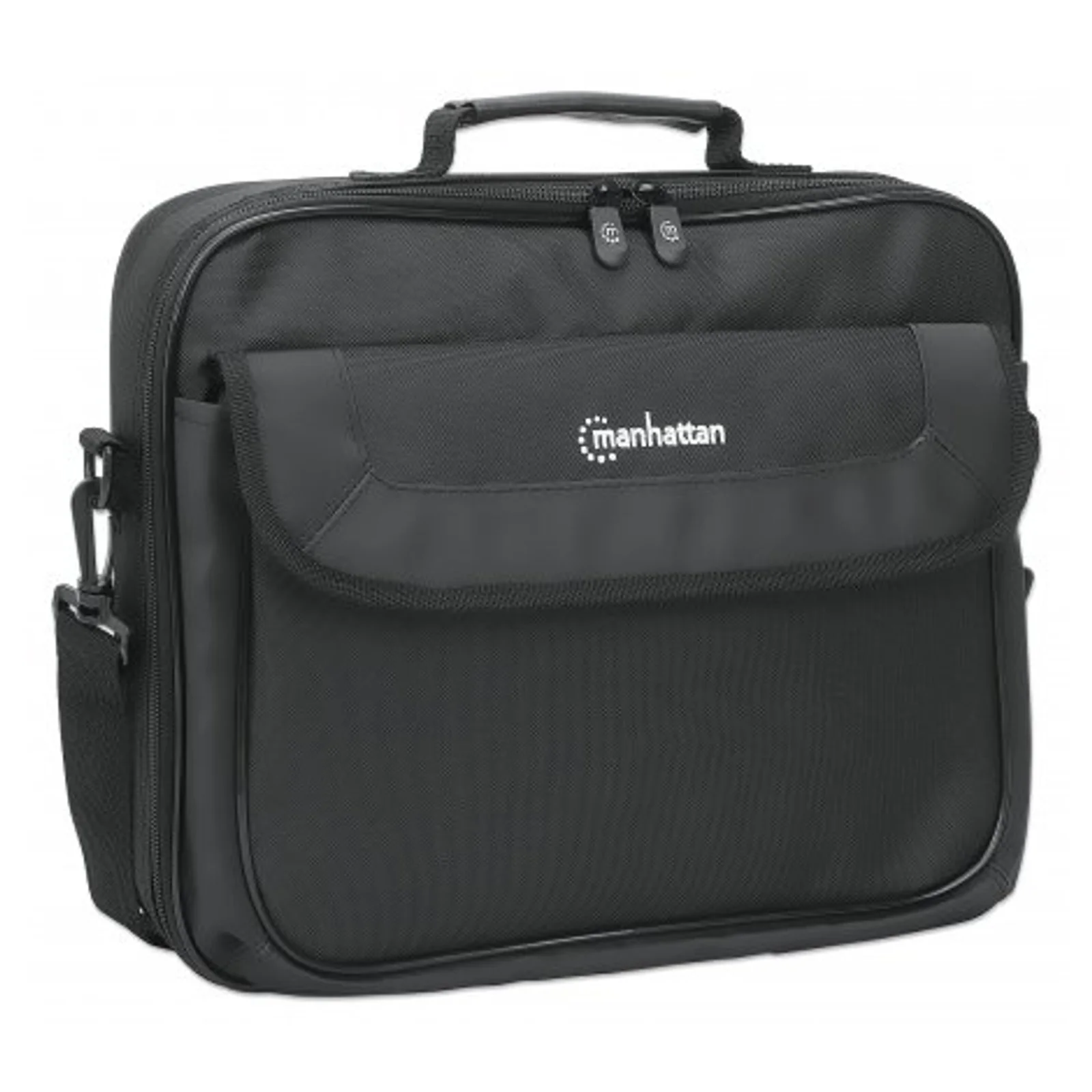 Manhattan Sacoche PC portable Cambridge 14,1", clamshell, noire, ÉCONOMIQUE, poche accessoires, compartiment documents, bandoulière amovible, équiv. Targus CN313/CN414EU, garantie 3 ans