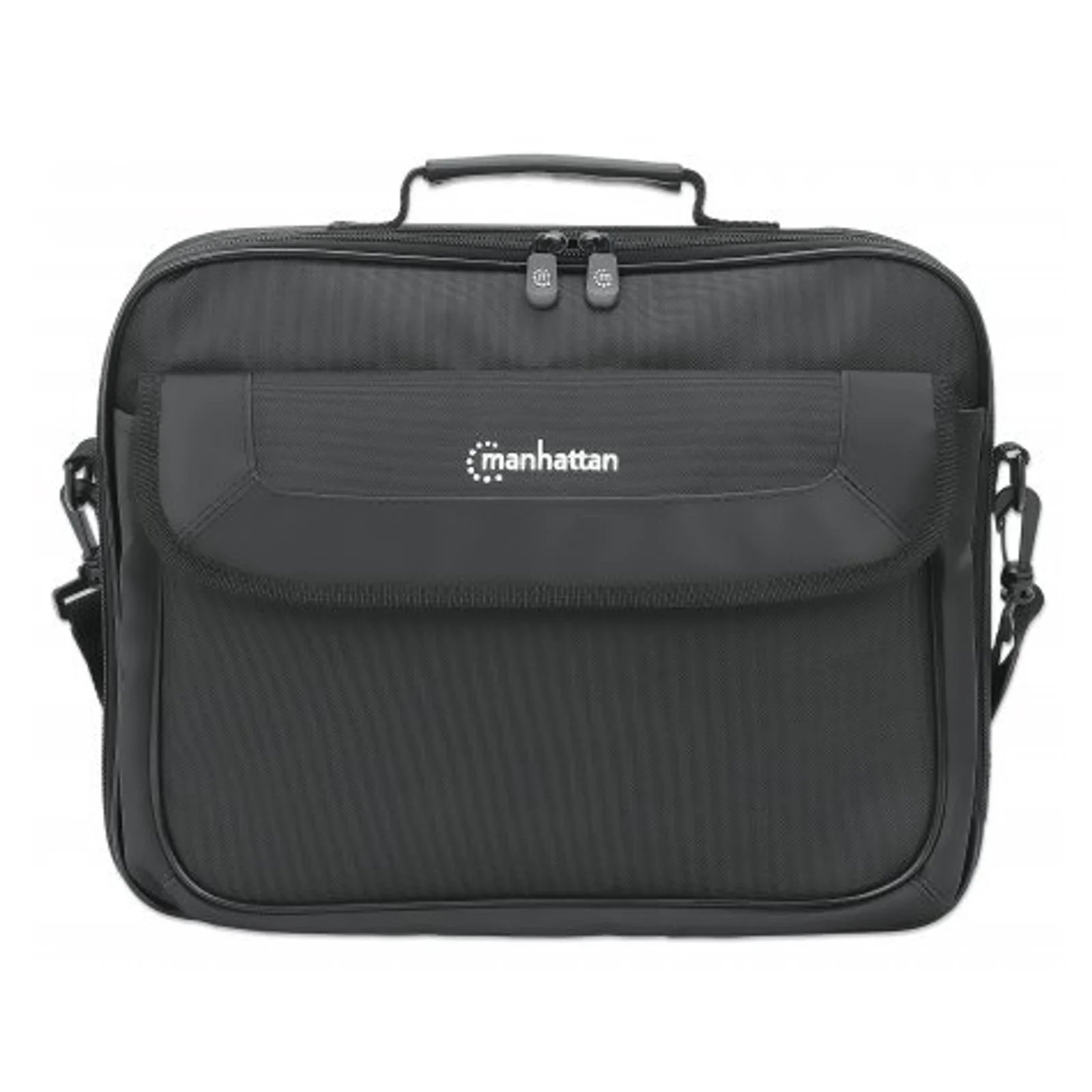 Manhattan Sacoche PC portable Cambridge 14,1", clamshell, noire, ÉCONOMIQUE, poche accessoires, compartiment documents, bandoulière amovible, équiv. Targus CN313/CN414EU, garantie 3 ans