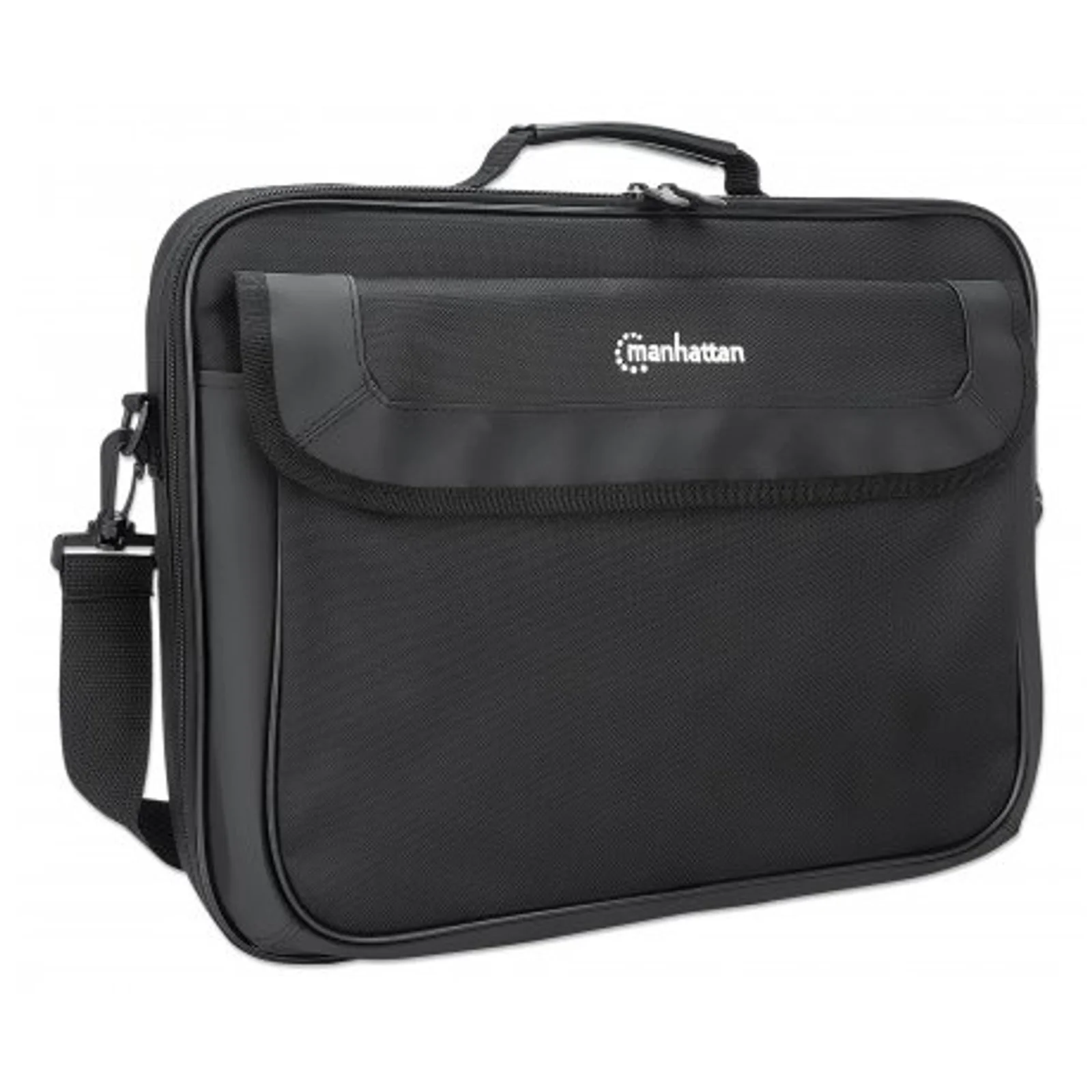 Manhattan Sacoche PC portable Cambridge 15,6", clamshell, noire, ÉCONOMIQUE, poche accessoires, compartiment documents, bandoulière amovible, équiv. Targus TAR300, garantie 3 ans