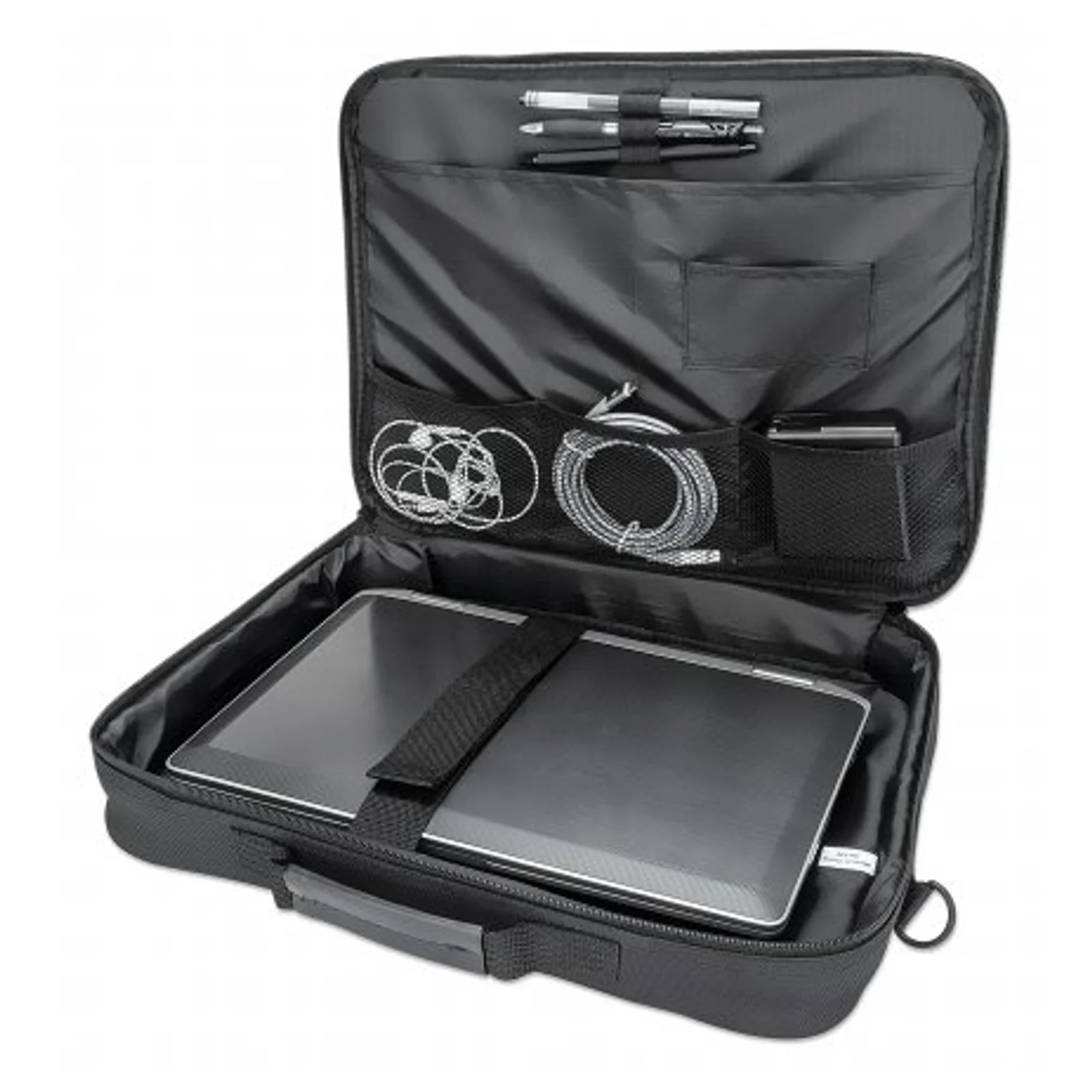 Manhattan Sacoche PC portable Cambridge 15,6", clamshell, noire, ÉCONOMIQUE, poche accessoires, compartiment documents, bandoulière amovible, équiv. Targus TAR300, garantie 3 ans
