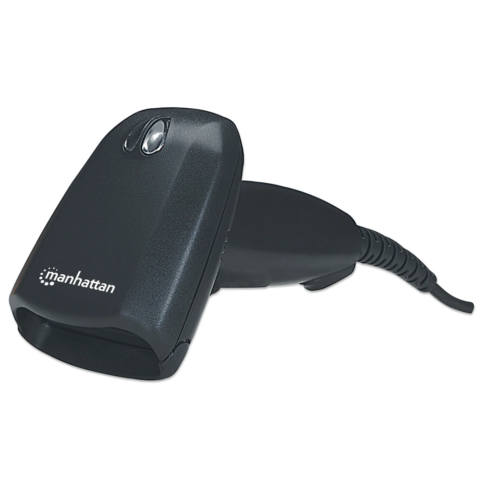 Manhattan Scanner de codes-barres CCD portable longue portée, USB, profondeur de lecture 500 mm, câble 1,5 m, lumière ambiante max. 10 000 lux, noir, garantie 3 ans