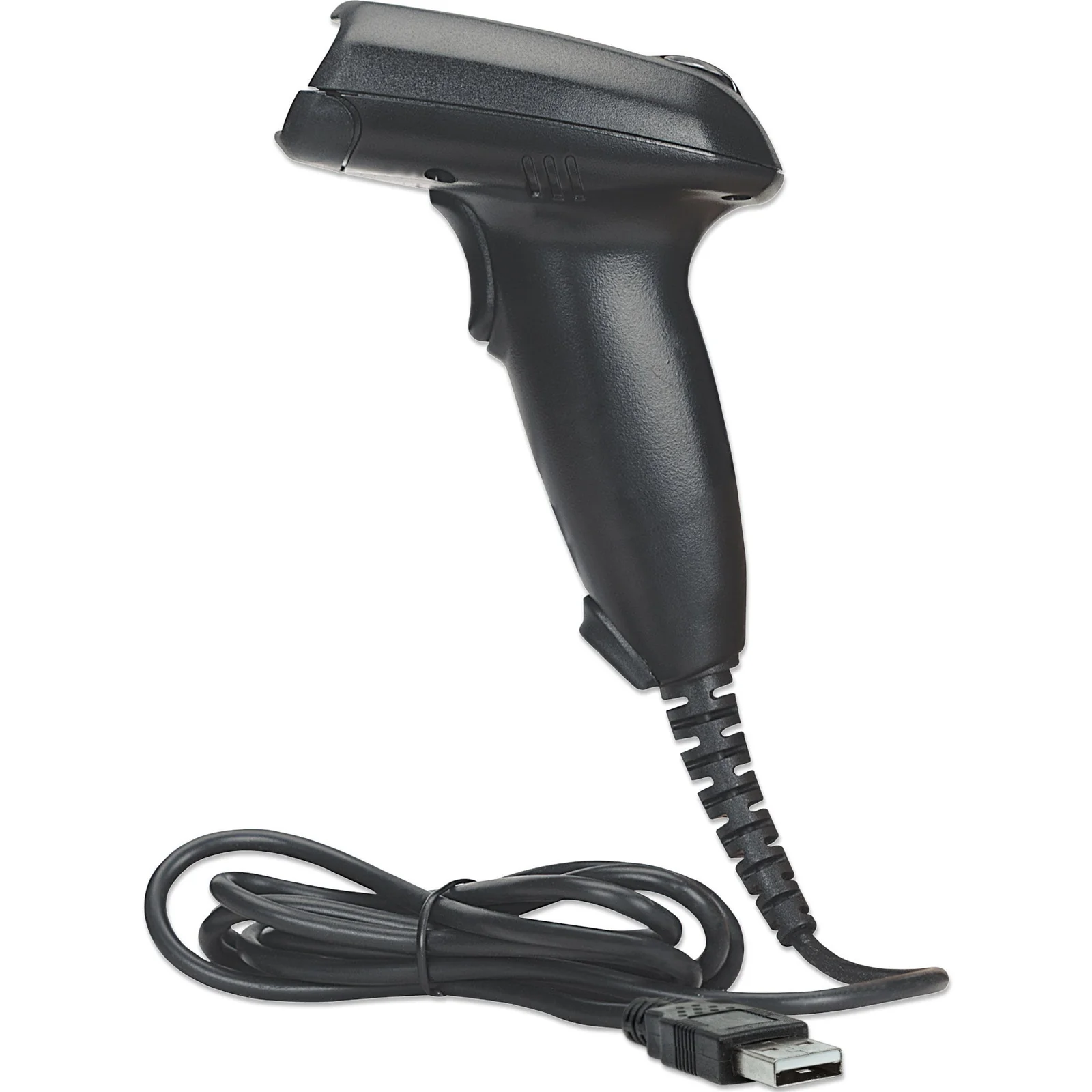 Manhattan Scanner de codes-barres CCD portable longue portée, USB, profondeur de lecture 500 mm, câble 1,5 m, lumière ambiante max. 10 000 lux, noir, garantie 3 ans