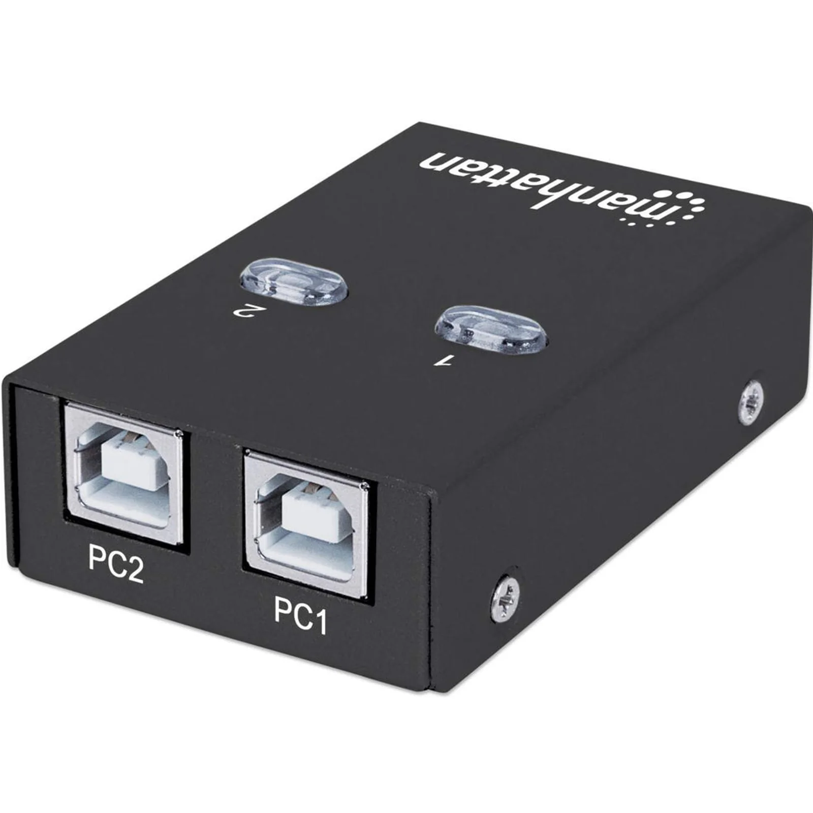 Sélecteur de partage USB-A automatique, 2 ports USB-B, 480 Mbit/s (USB 2.0), double commande (auto-détection ou manuelle), Alimenté par USB (aucune alimentation externe requise), câble USB-A vers USB-B 1,5 m inclus