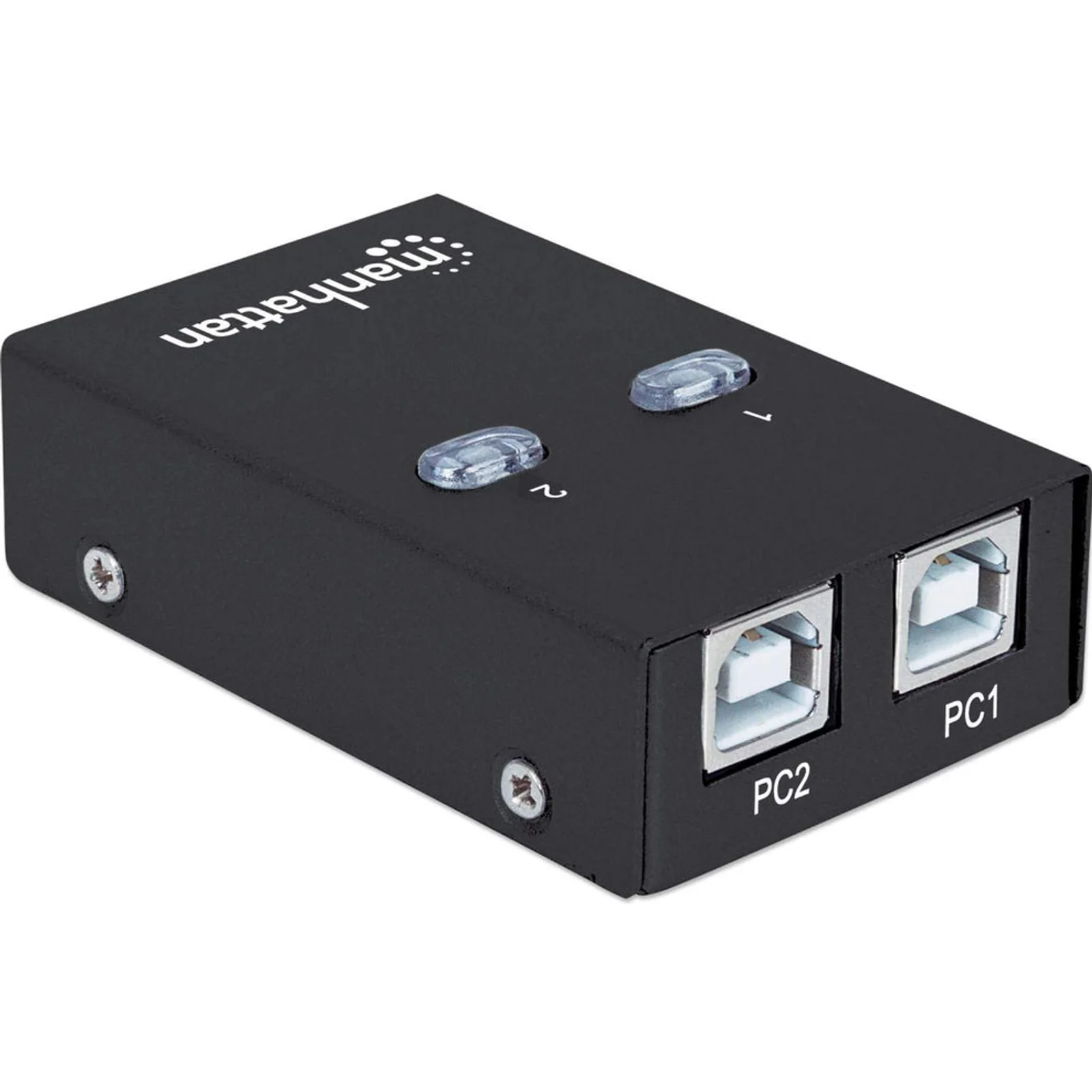 Manhattan Sélecteur de partage USB-A automatique, 2 ports USB-B, 480 Mbit/s (USB 2.0), double commande (auto-détection ou manuelle), Alimenté par USB (aucune alimentation externe requise), câble USB-A vers USB-B 1,5 m inclus