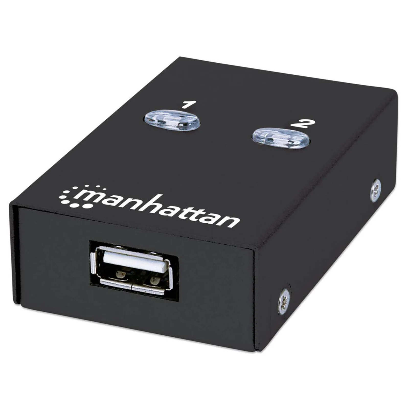 Manhattan Sélecteur de partage USB-A automatique, 2 ports USB-B, 480 Mbit/s (USB 2.0), double commande (auto-détection ou manuelle), Alimenté par USB (aucune alimentation externe requise), câble USB-A vers USB-B 1,5 m inclus