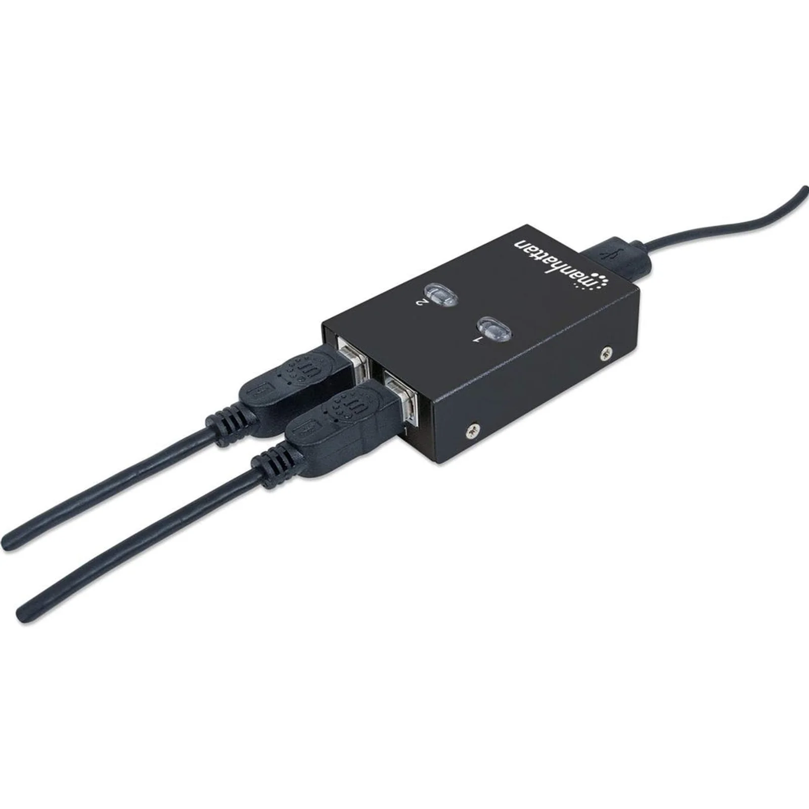 Manhattan Sélecteur de partage USB-A automatique, 2 ports USB-B, 480 Mbit/s (USB 2.0), double commande (auto-détection ou manuelle), Alimenté par USB (aucune alimentation externe requise), câble USB-A vers USB-B 1,5 m inclus