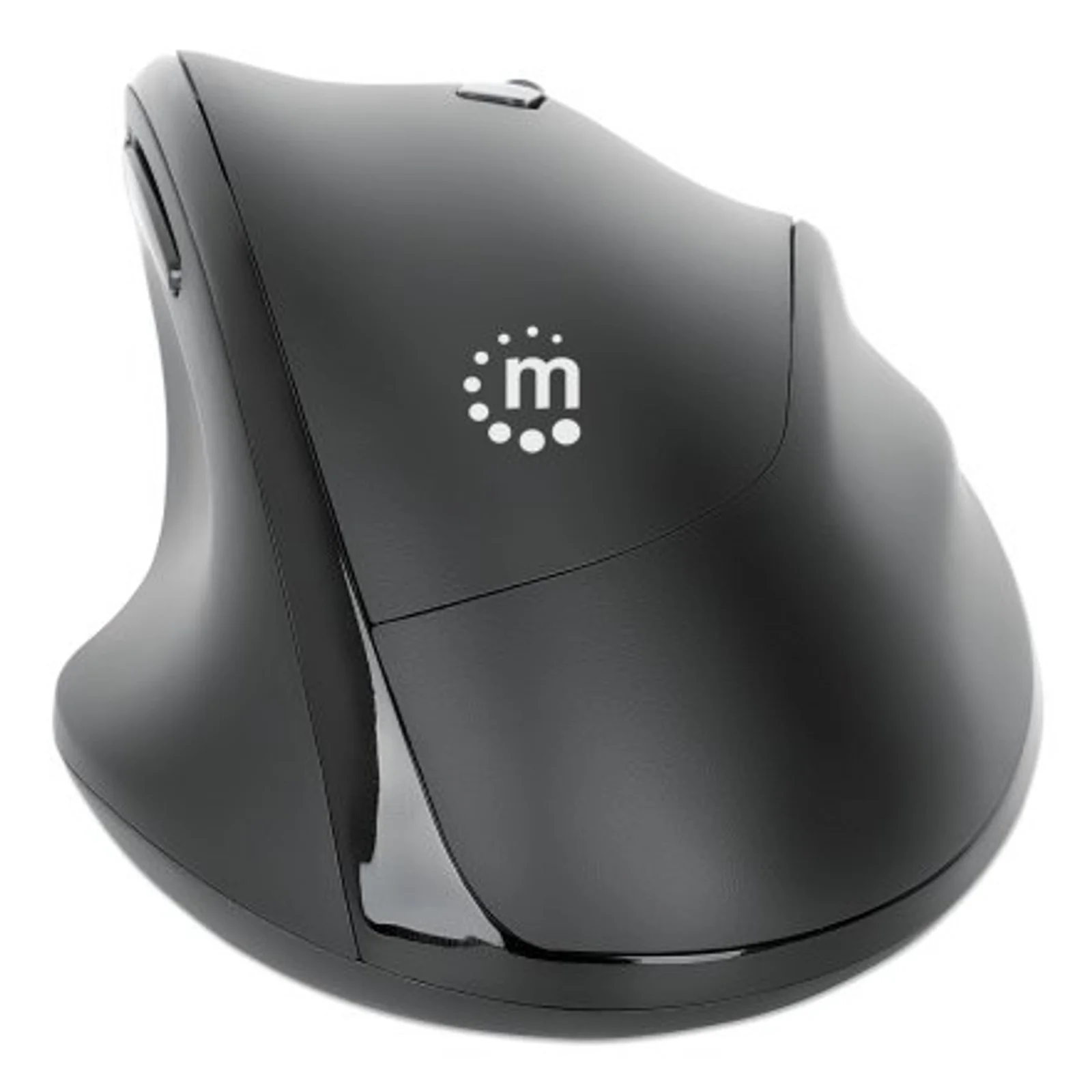 Manhattan Souris ergonomique sans fil (droitière), DPI réglable 800/1200/1600, 2,4 GHz (jusqu’à 10 m), 6 boutons avec molette, récepteur USB-A et USB-C combiné, noire, pile AA incluse, garantie 3 ans