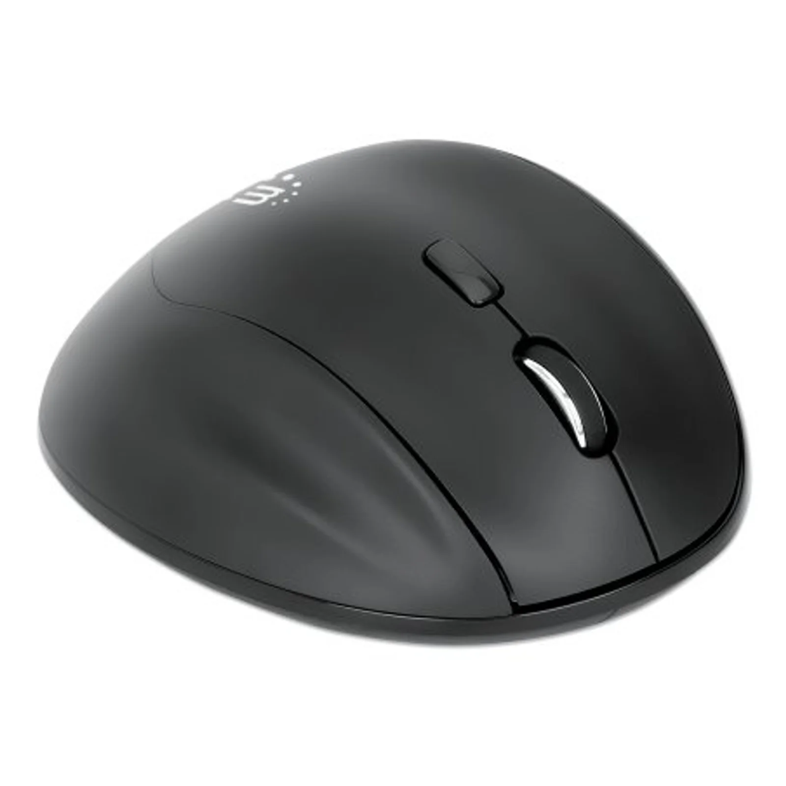 Manhattan Souris ergonomique sans fil (droitière), DPI réglable 800/1200/1600, 2,4 GHz (jusqu’à 10 m), 6 boutons avec molette, récepteur USB-A et USB-C combiné, noire, pile AA incluse, garantie 3 ans