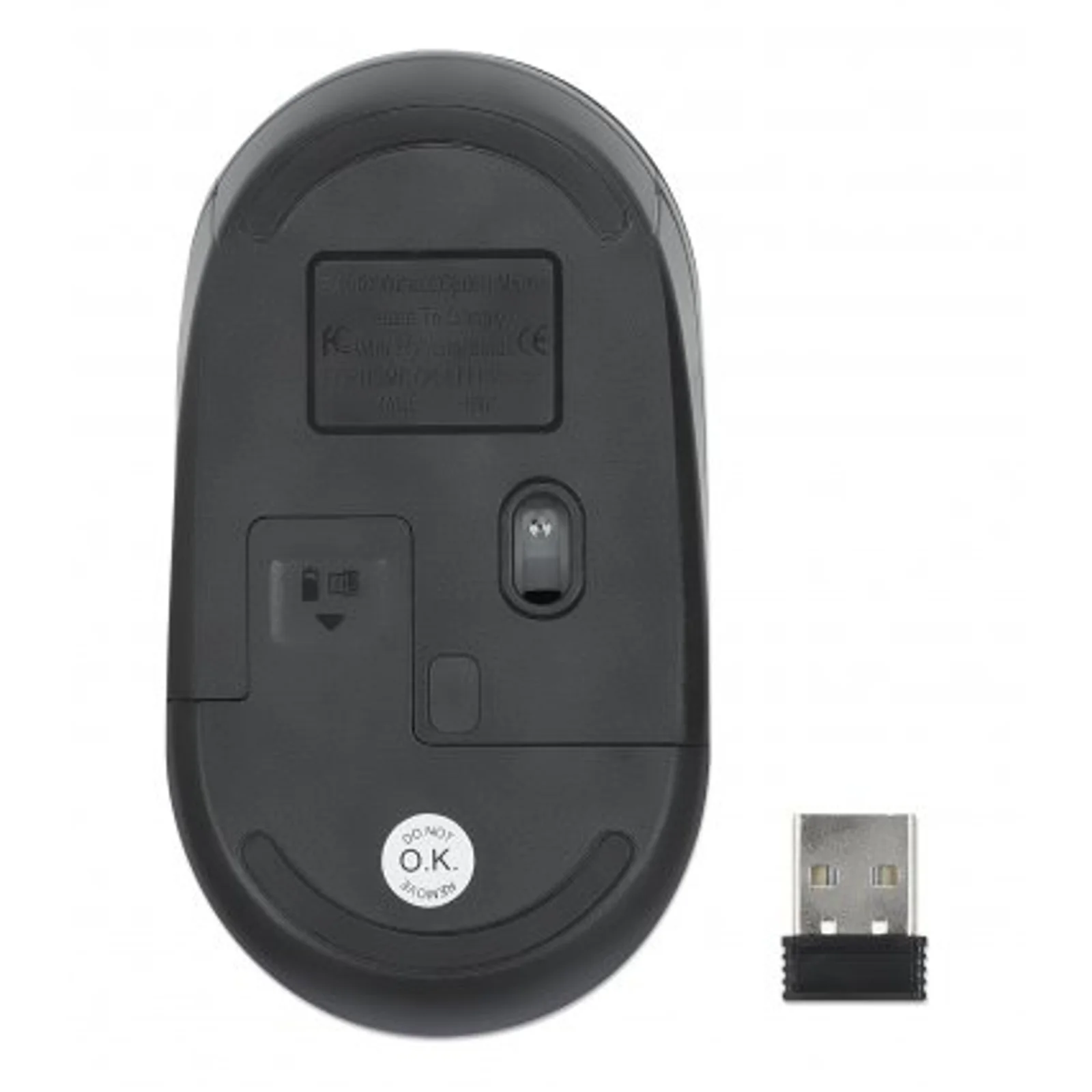 Manhattan Souris sans fil Performance III, noire, 1000 dpi, 2,4 GHz (jusqu’à 10 m), USB, optique, ambidextre, 3 boutons avec molette, nano récepteur USB, pile AA non incluse, garantie 3 ans