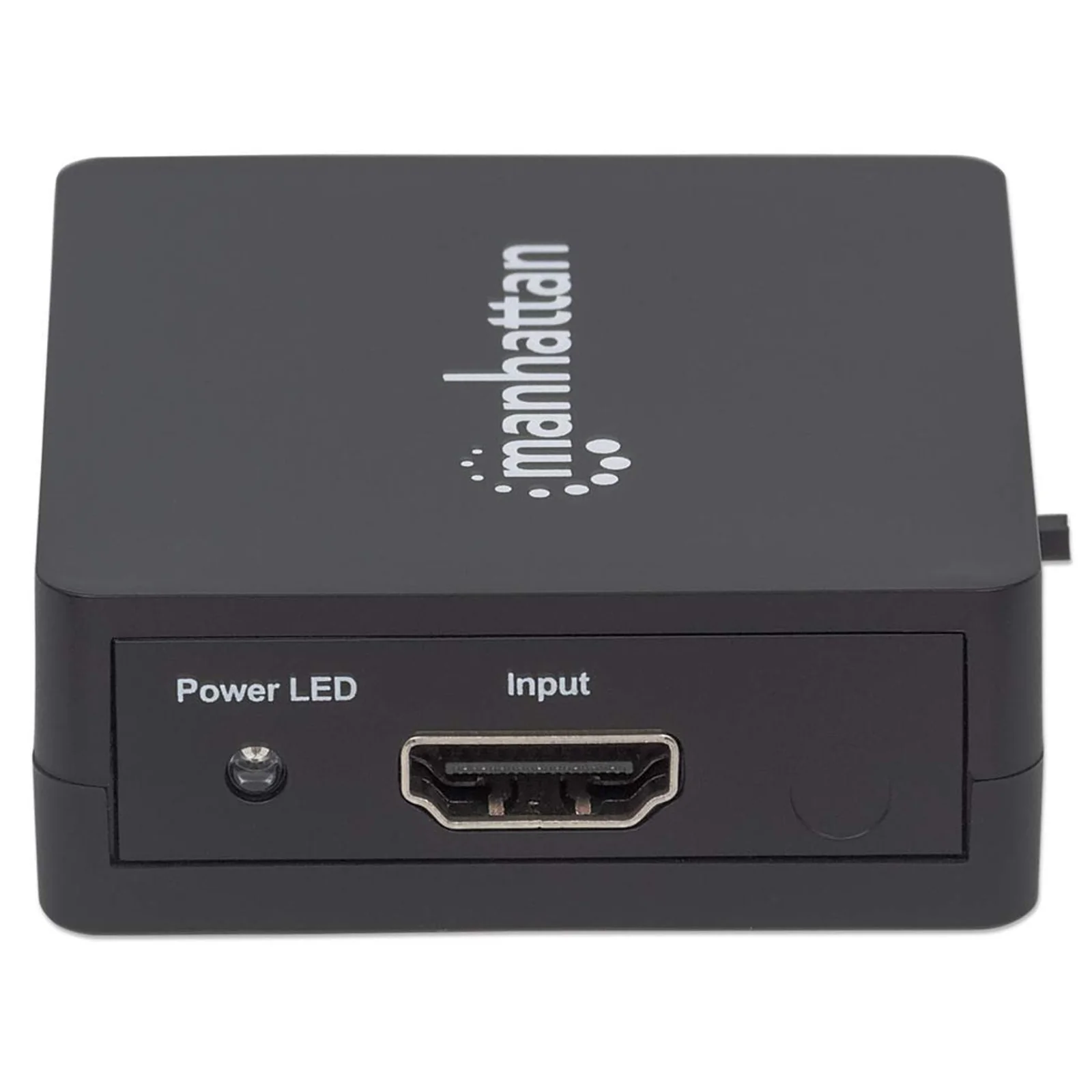 Manhattan Splitter HDMI 2 ports, 1080p, noir, duplique le signal d’une source HDMI vers 2 écrans (même signal sur les deux), alimentation par USB-A (câble inclus 0,7 m), garantie de 3 ans