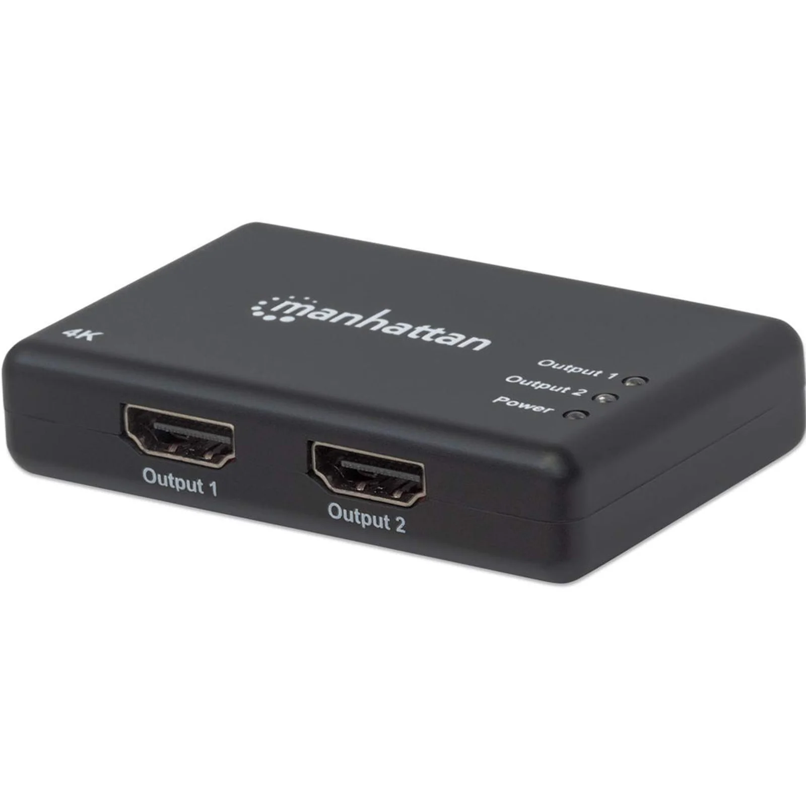 Splitter HDMI 2 ports, 4K@30 Hz, duplique le signal d’une source HDMI vers 2 écrans (même signal sur les deux), alimentation secteur (câble de 0,9 m), noir, garantie de 3 ans