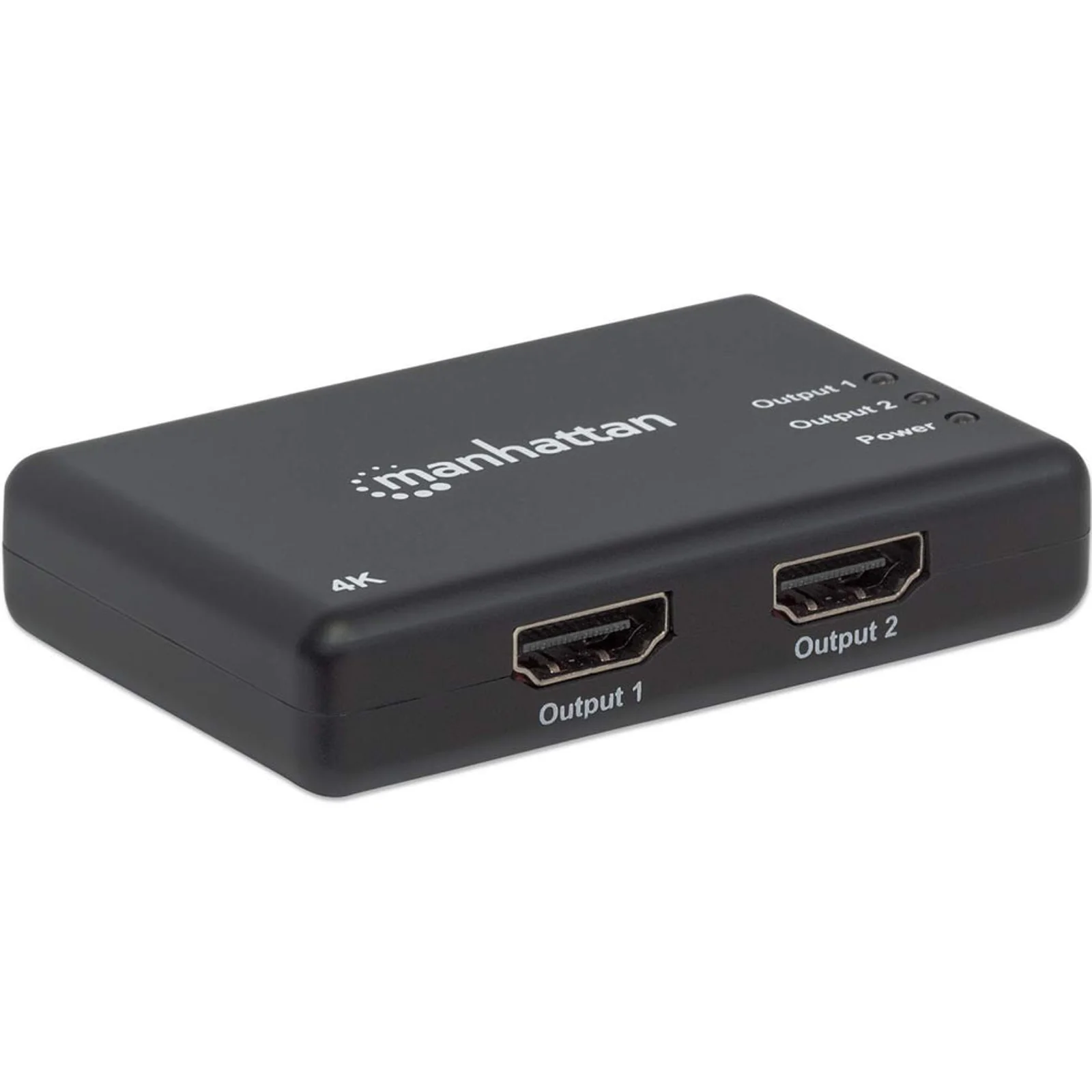 Manhattan Splitter HDMI 2 ports, 4K@30 Hz, duplique le signal d’une source HDMI vers 2 écrans (même signal sur les deux), alimentation secteur (câble de 0,9 m), noir, garantie de 3 ans