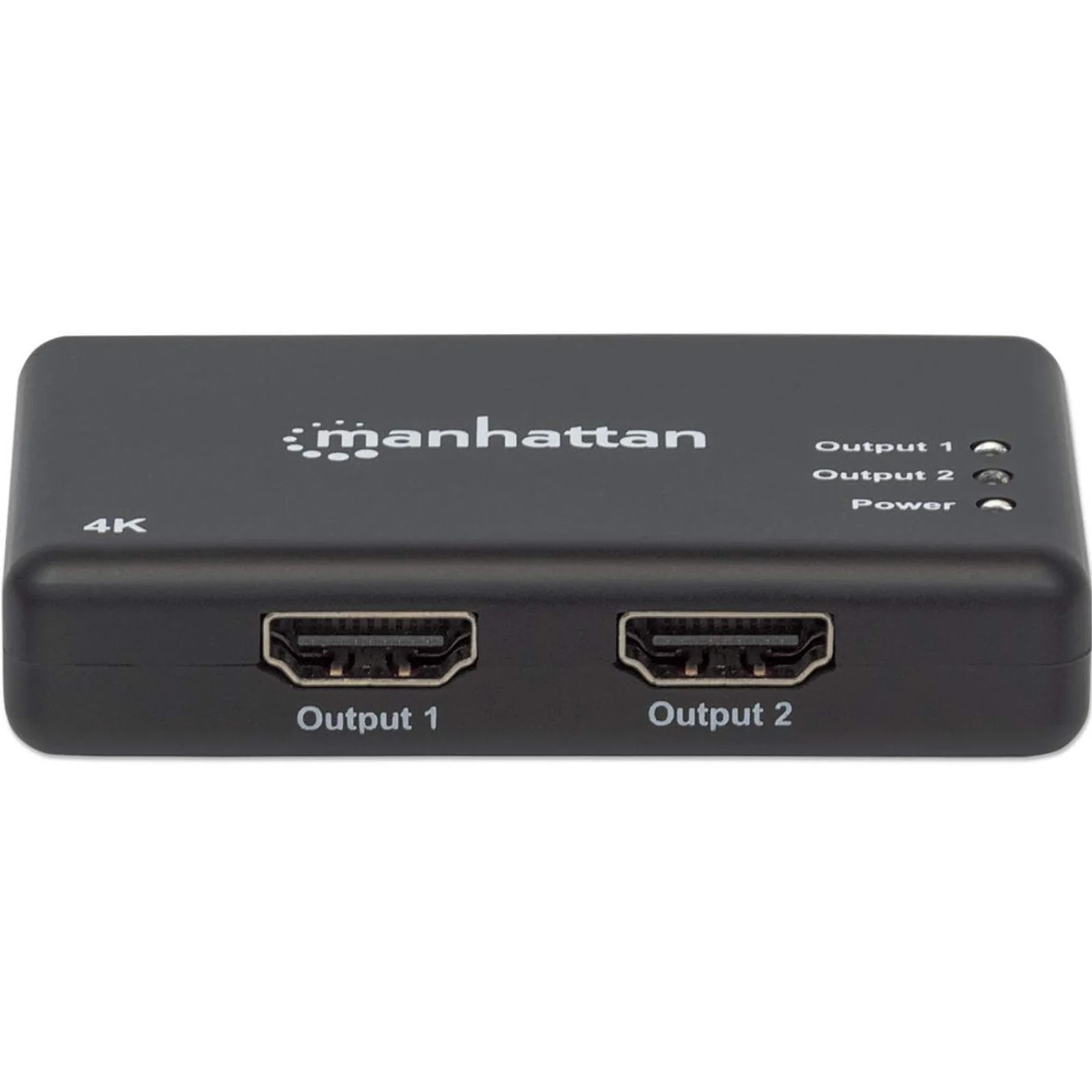 Manhattan Splitter HDMI 2 ports, 4K@30 Hz, duplique le signal d’une source HDMI vers 2 écrans (même signal sur les deux), alimentation secteur (câble de 0,9 m), noir, garantie de 3 ans