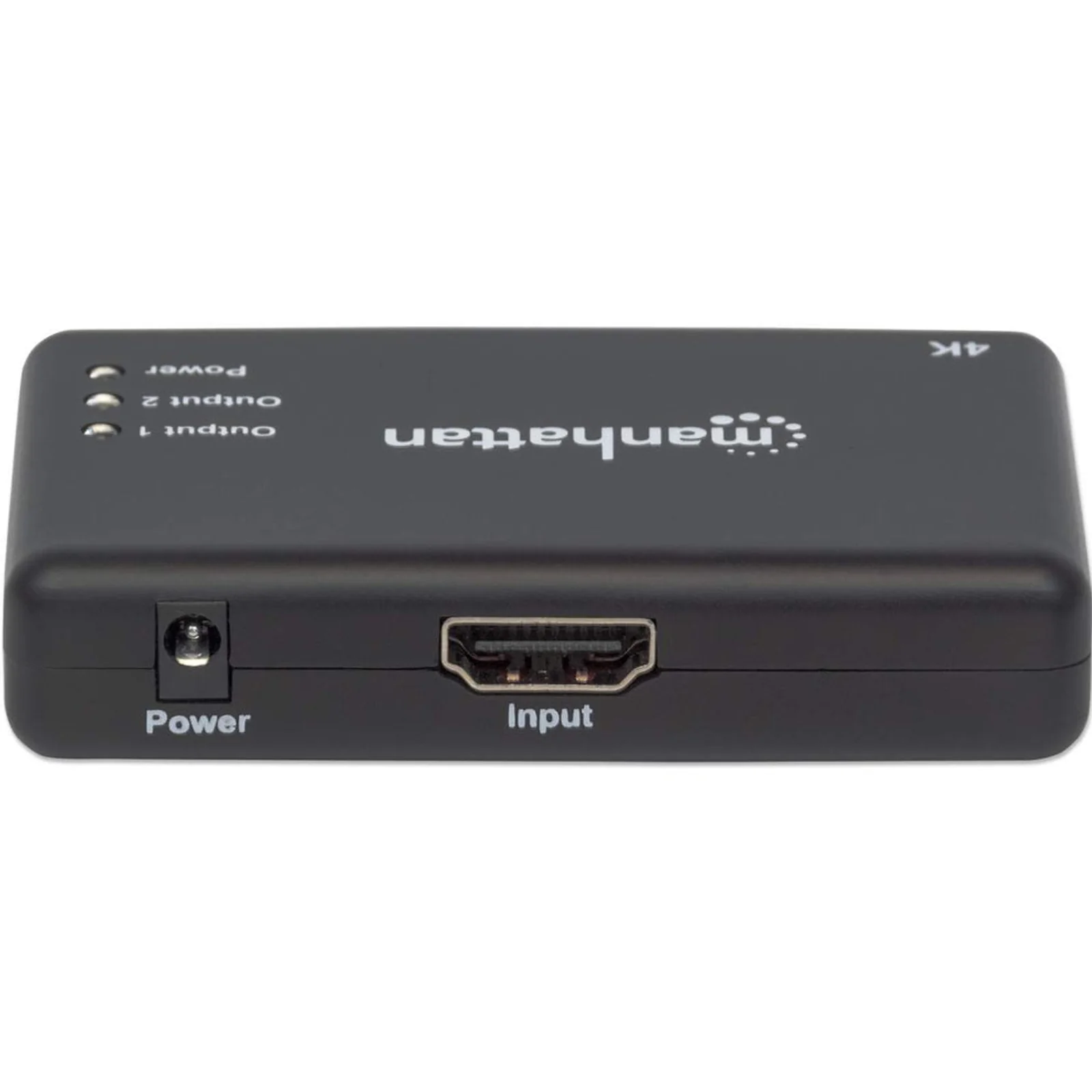 Manhattan Splitter HDMI 2 ports, 4K@30 Hz, duplique le signal d’une source HDMI vers 2 écrans (même signal sur les deux), alimentation secteur (câble de 0,9 m), noir, garantie de 3 ans