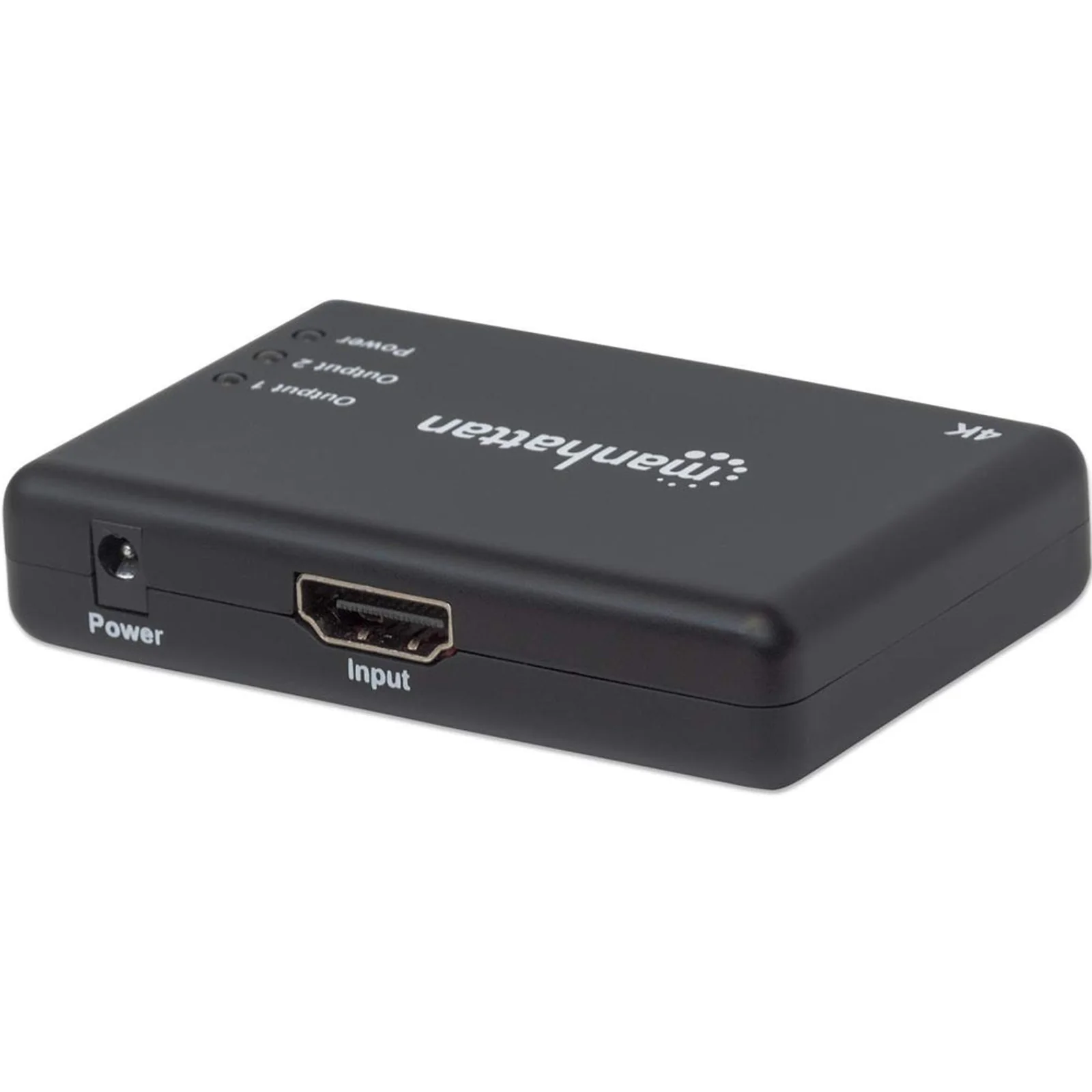 Manhattan Splitter HDMI 2 ports, 4K@30 Hz, duplique le signal d’une source HDMI vers 2 écrans (même signal sur les deux), alimentation secteur (câble de 0,9 m), noir, garantie de 3 ans