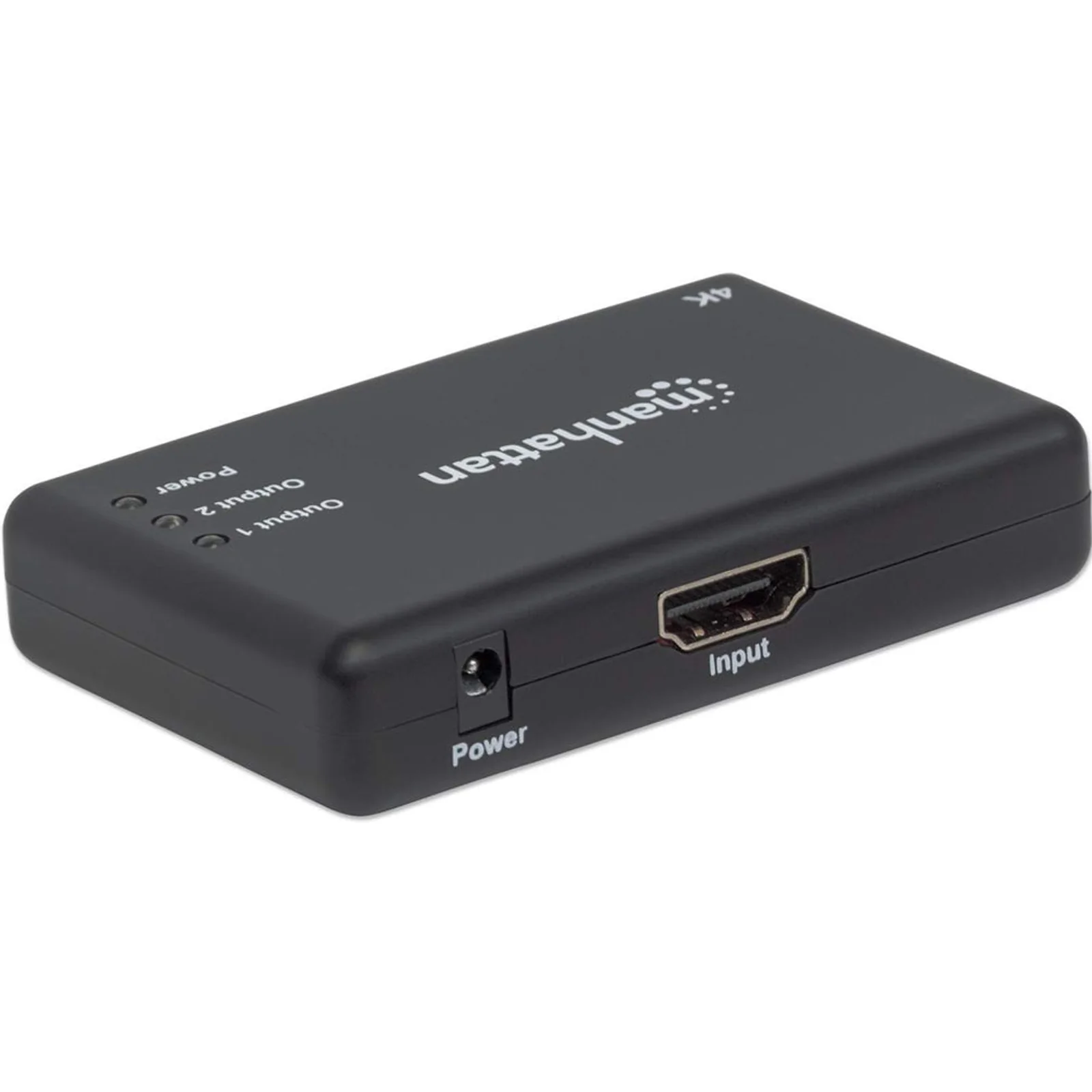 Manhattan Splitter HDMI 2 ports, 4K@30 Hz, duplique le signal d’une source HDMI vers 2 écrans (même signal sur les deux), alimentation secteur (câble de 0,9 m), noir, garantie de 3 ans