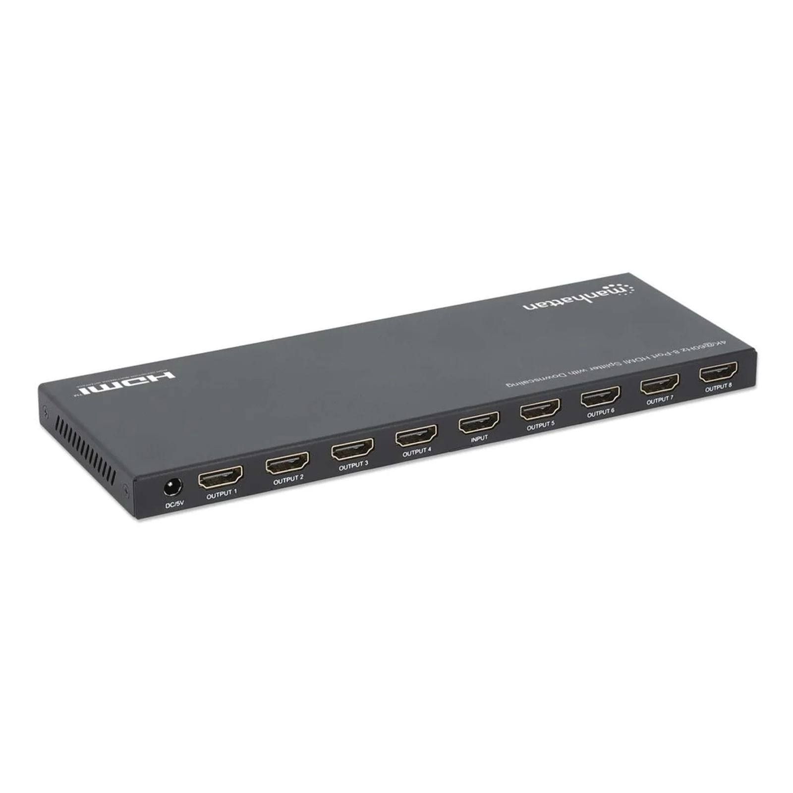 Manhattan Splitter HDMI 8 ports 4K@60 Hz avec downscaling, 1 entrée vers 8 sorties (1×8), 18 Gbps, sélecteur EDID pour downscaling, noir