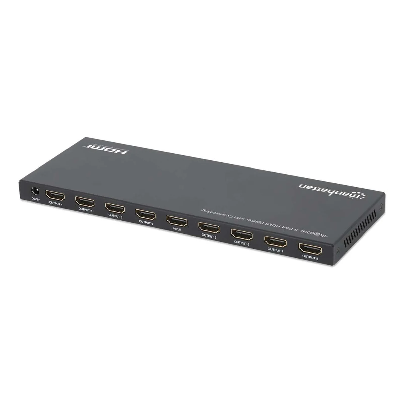 Manhattan Splitter HDMI 8 ports 4K@60 Hz avec downscaling, 1 entrée vers 8 sorties (1×8), 18 Gbps, sélecteur EDID pour downscaling, noir