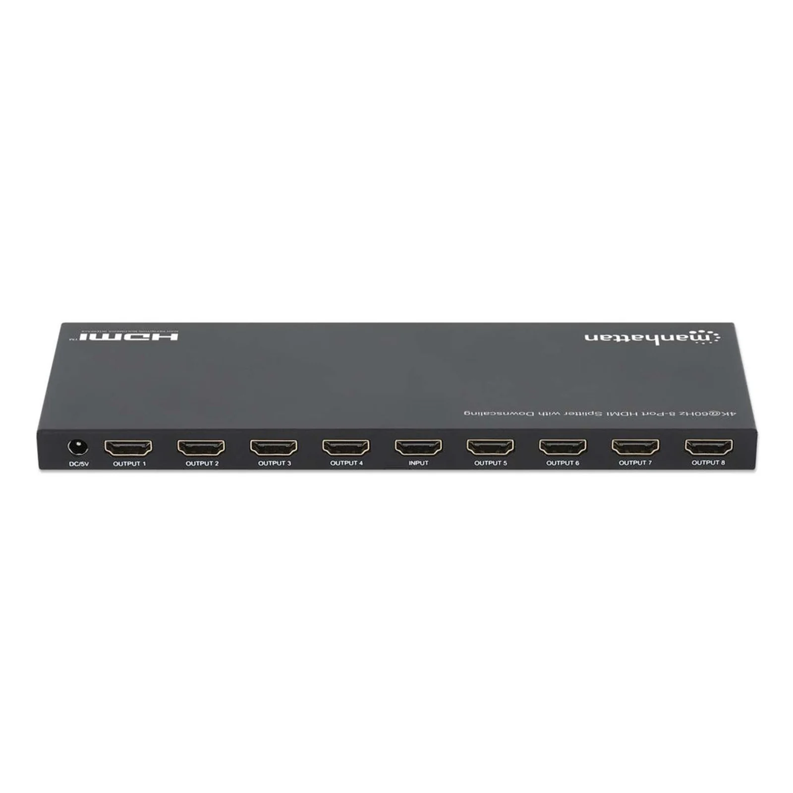 Manhattan Splitter HDMI 8 ports 4K@60 Hz avec downscaling, 1 entrée vers 8 sorties (1×8), 18 Gbps, sélecteur EDID pour downscaling, noir