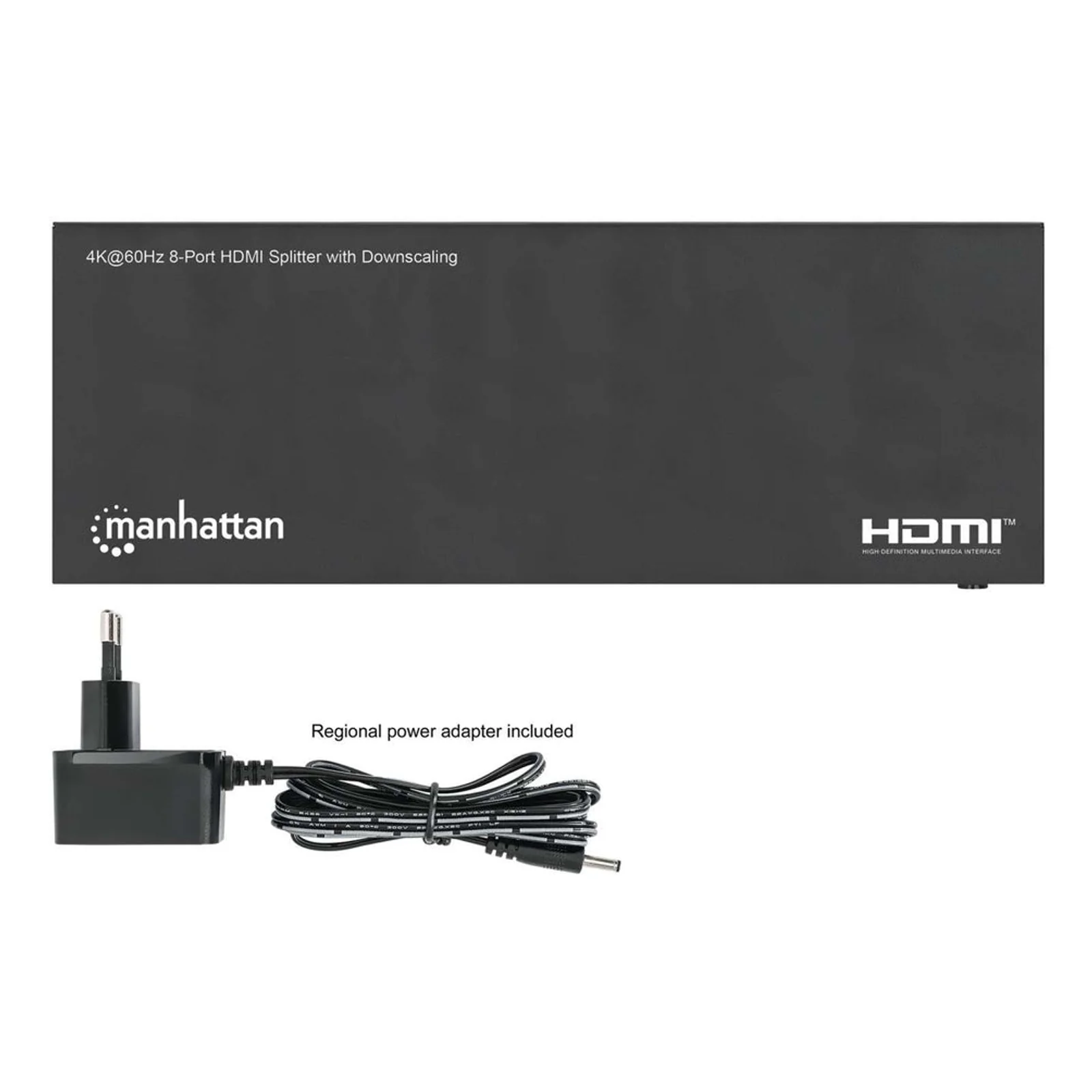Manhattan Splitter HDMI 8 ports 4K@60 Hz avec downscaling, 1 entrée vers 8 sorties (1×8), 18 Gbps, sélecteur EDID pour downscaling, noir