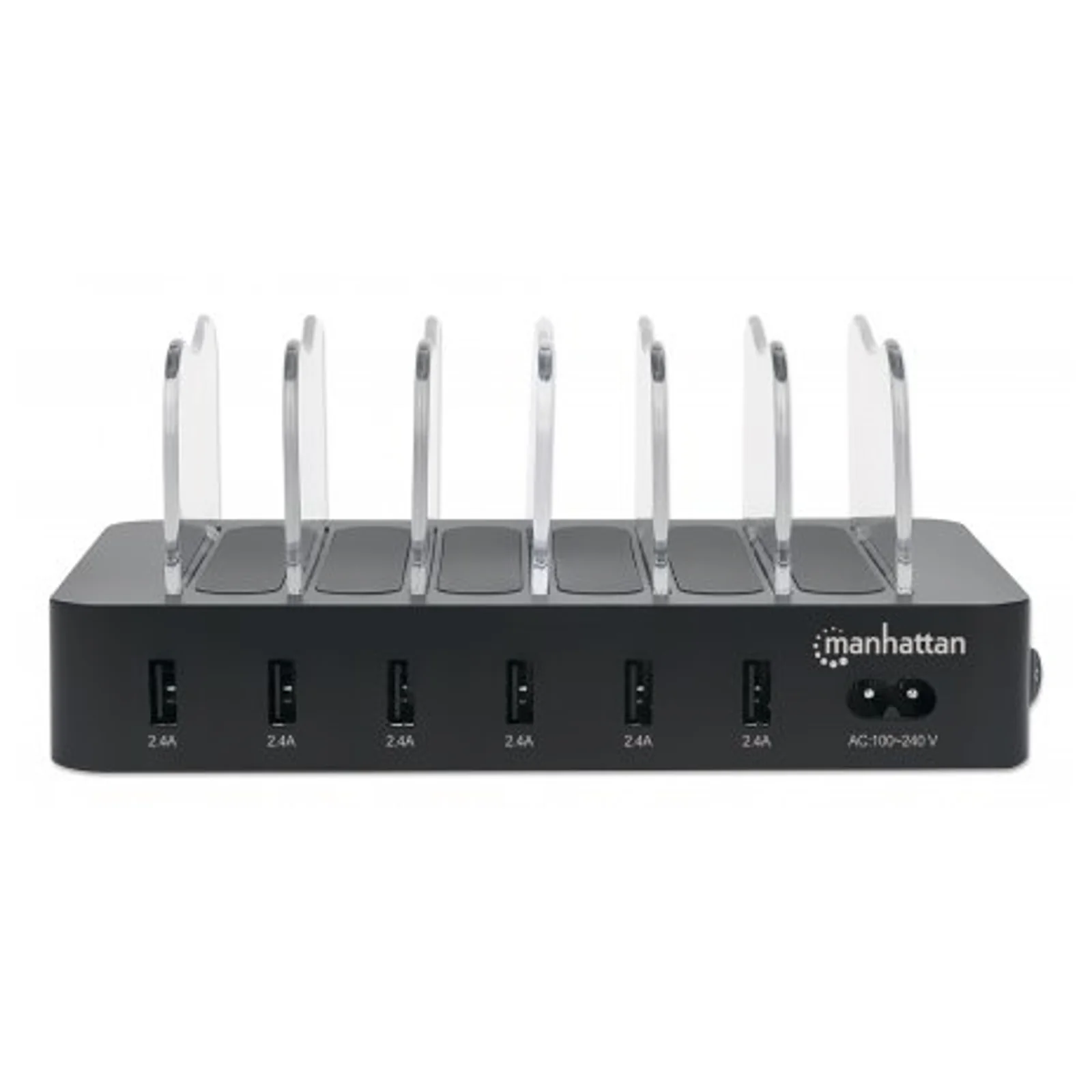 Manhattan Station de charge à 6 ports USB-A, sorties 6 × 2,4 A, Smart IC, indicateurs LED, noir, garantie de 3 ans